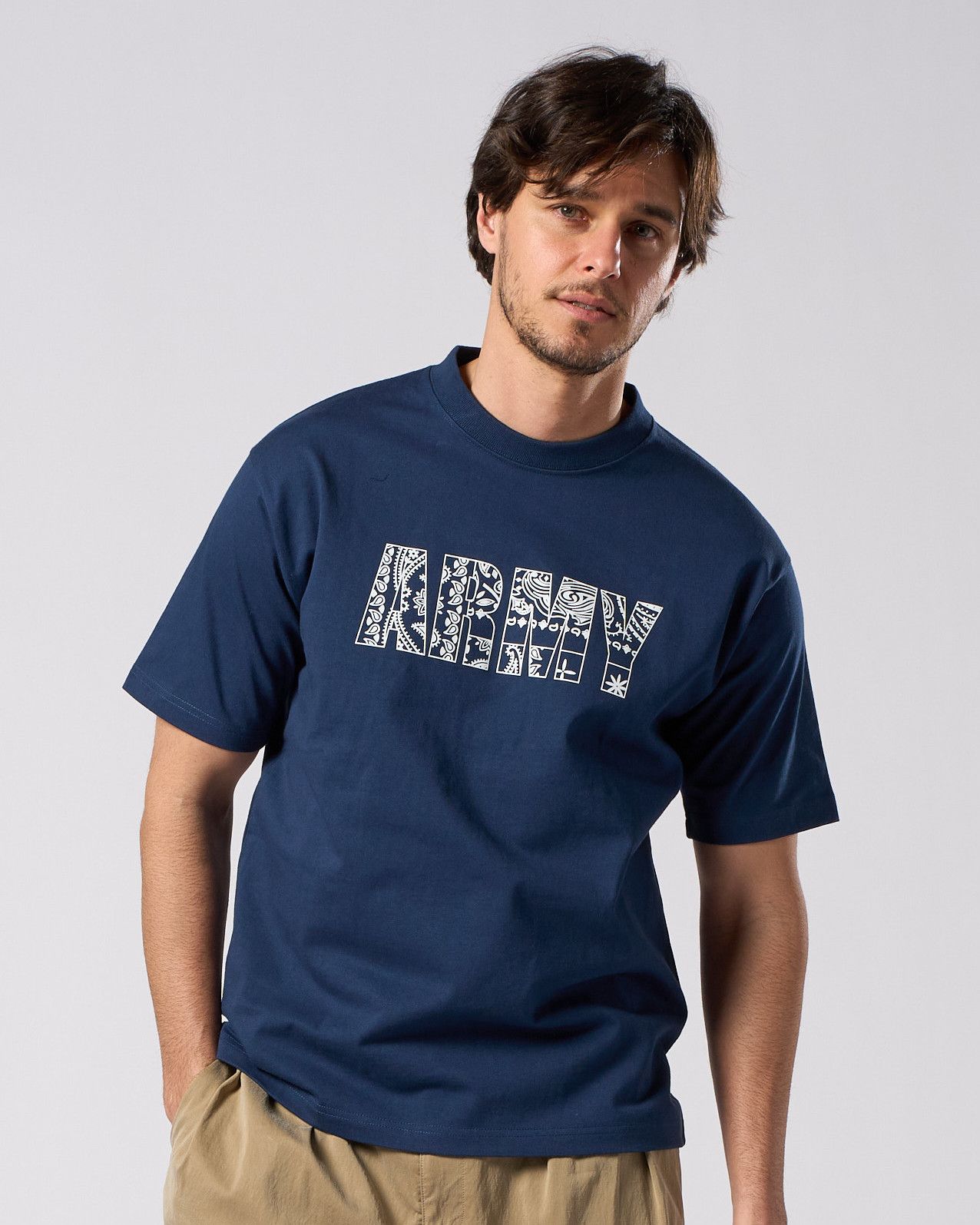 ☆先行予約☆ バンダナパネル アーミー Tシャツ /  bandana panel ARMY T / NAVY [7404 cj53i]