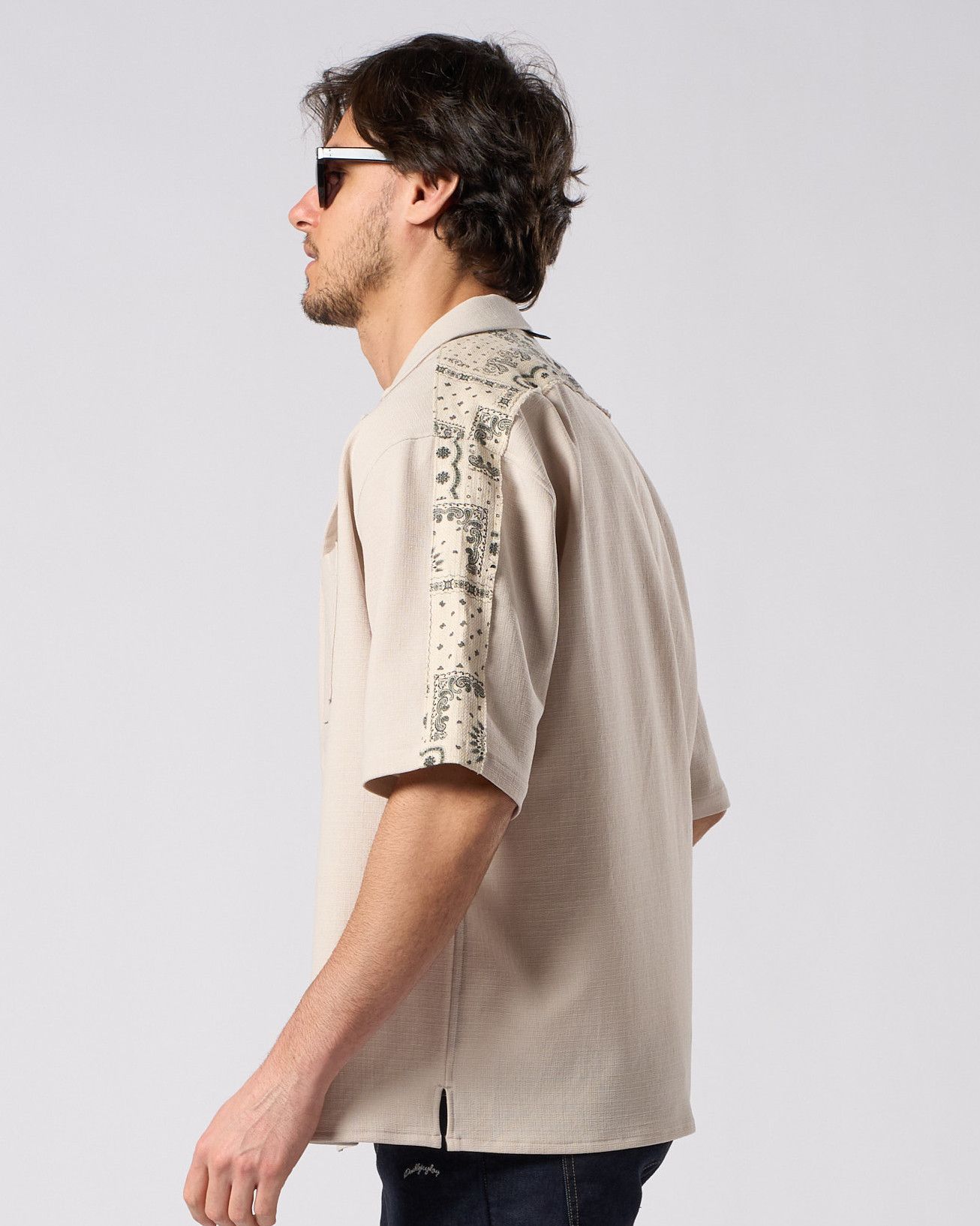 ☆先行予約☆ バンダナプリントパネルオープンカラーシャツ /  bandana print panel open shirt / BEIGE [4401 pe48i]