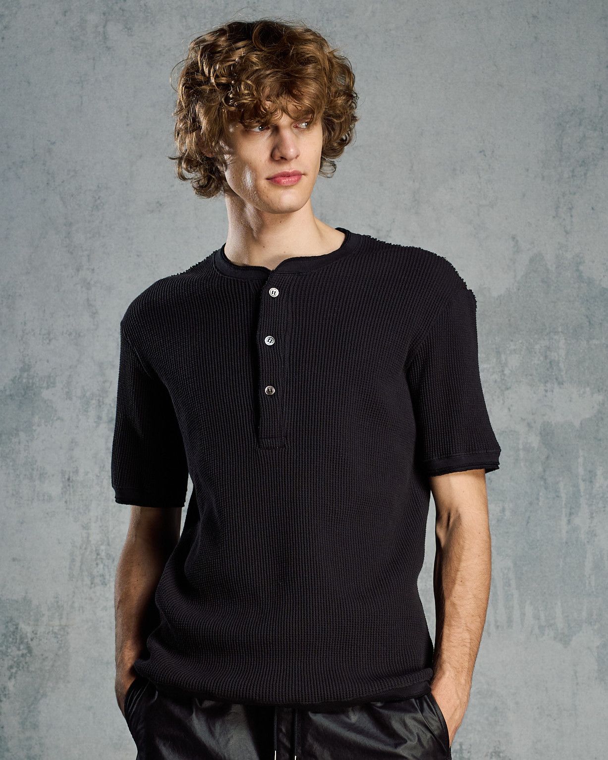 ☆先行予約☆ ワッフルヘンリーネック S/S  カットソー /  waffle henley S/S / BLACK [7131 wf19i]