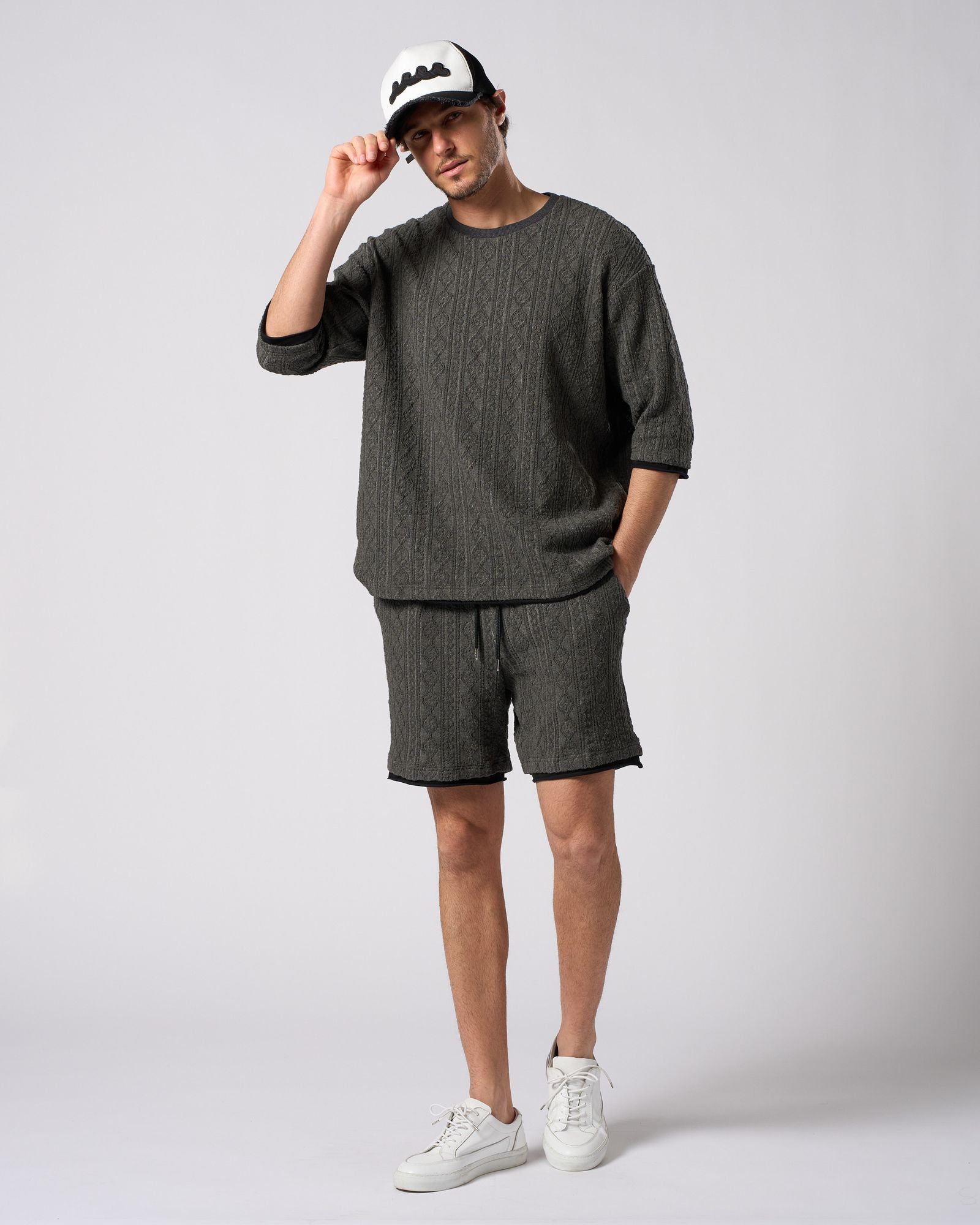 ☆先行予約☆ ジャガードサマーニット ハーフスリーブ /  jacquard summer knit H/S / BLACK [7401 kc01i]