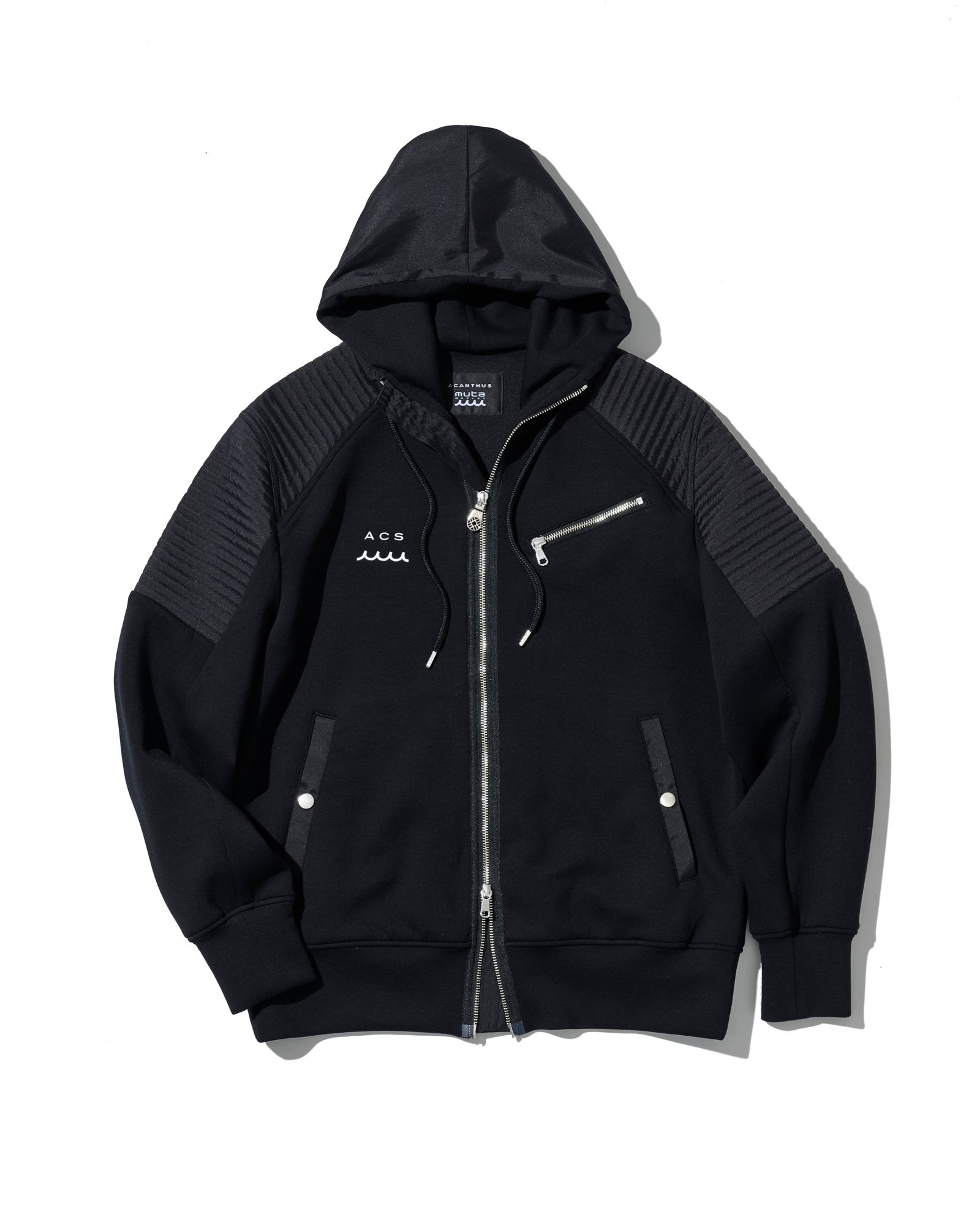 ☆先行予約☆ muta MARINE × ACANTHUS / ジップアップバイカーパーカー / Double-knit Biker parka / BLACK 【MA2652】