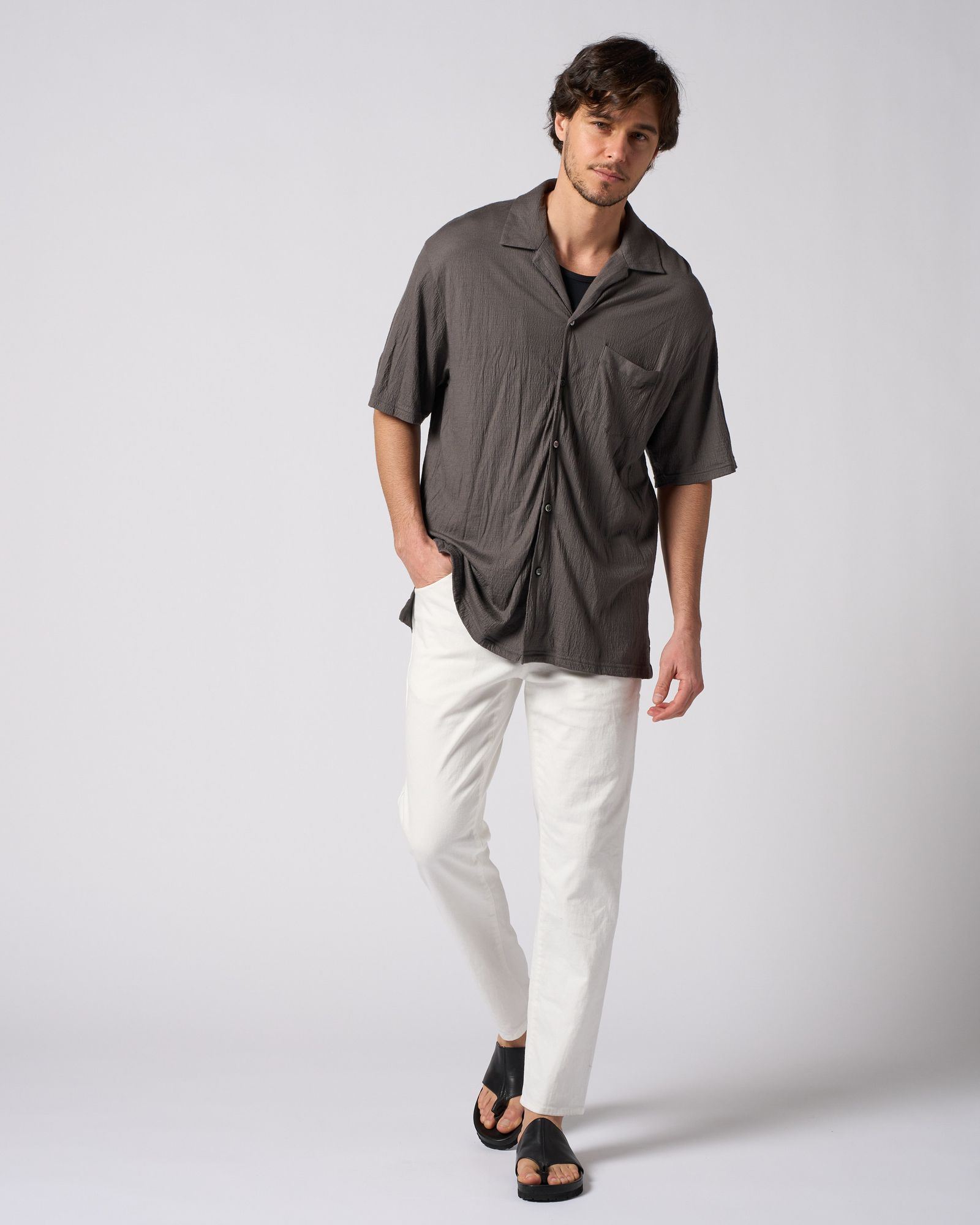 ☆先行予約☆ オープンカラーシャツ /  ex.comfy wool open collar shirt / STEAL GRAY[4910 wn08i]