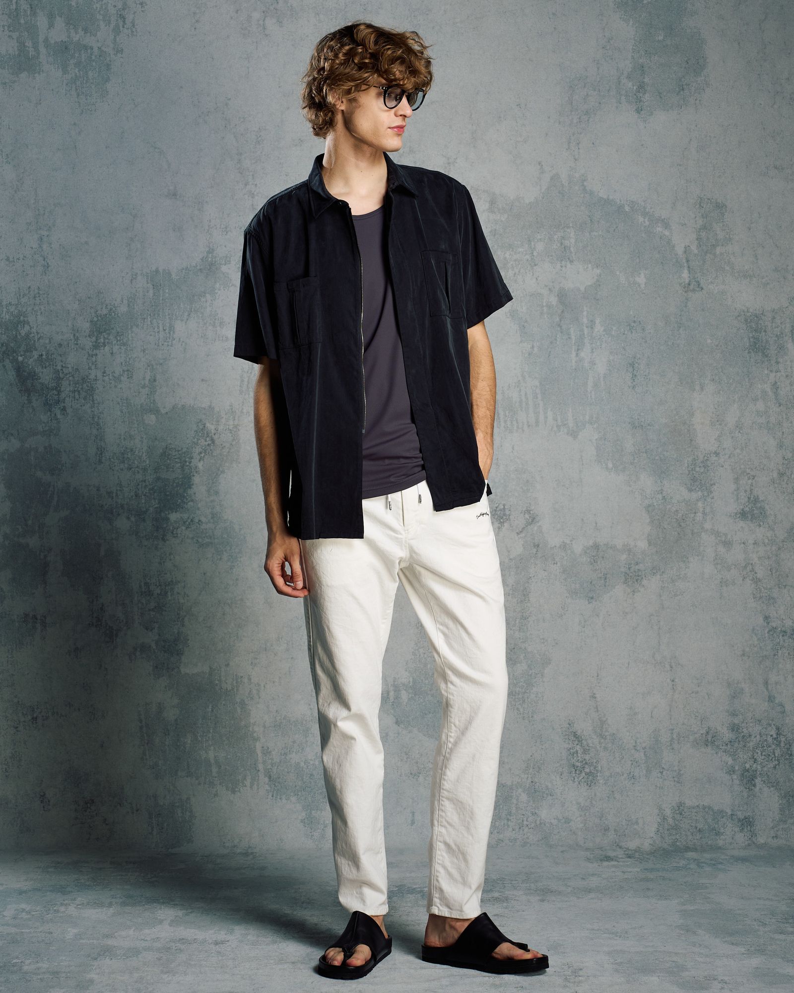 ☆先行予約☆ フロントジップハーフスリーブシャツ /  front-zip shirt H/S / BLACK [4906 cu01i]