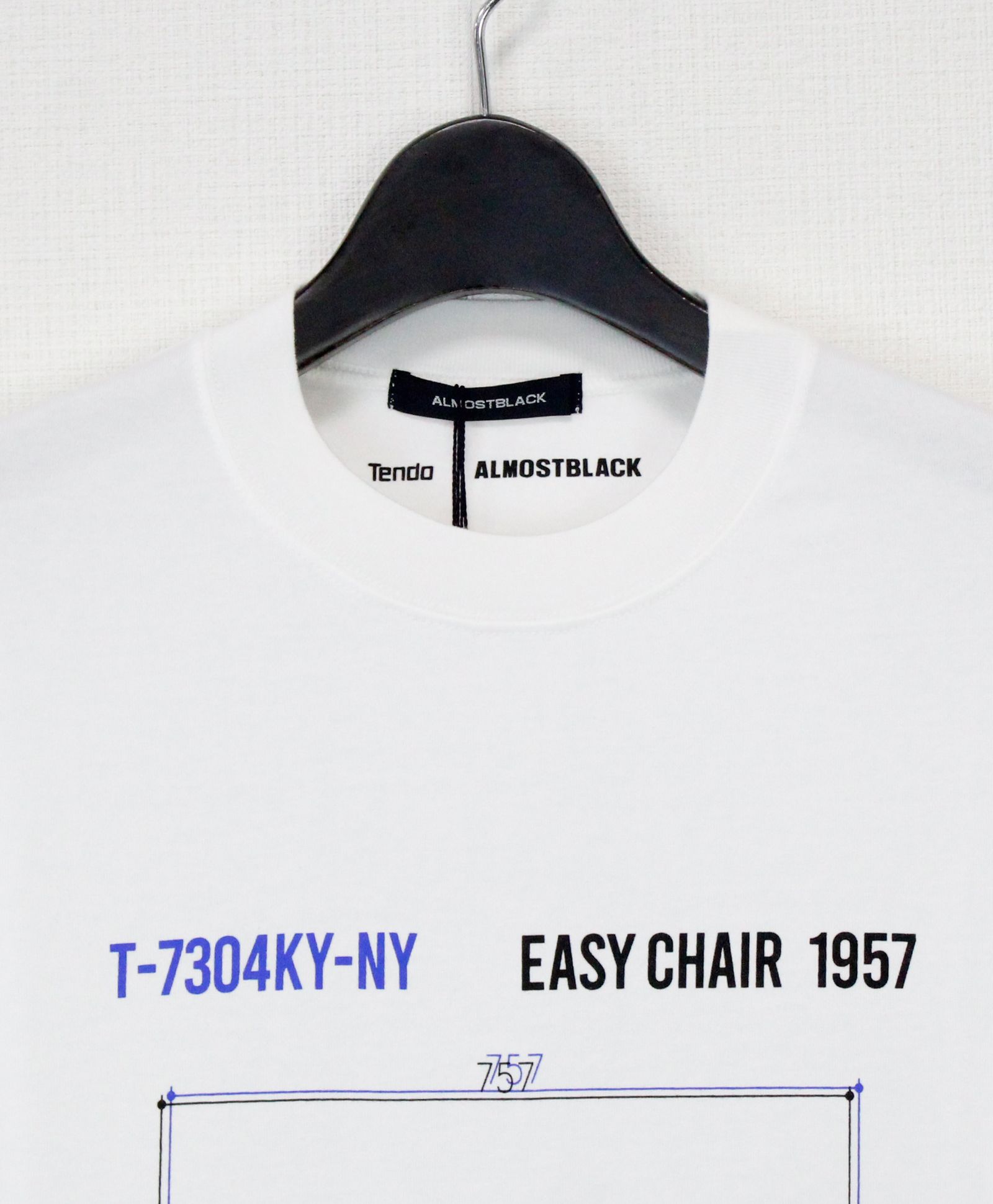 ALMOSTBLACK×TENDO / EASY CHAIR BLUEPRINT T-SHIRTS / クルーネック プリントTシャツ / WHITE [TD-CS05]