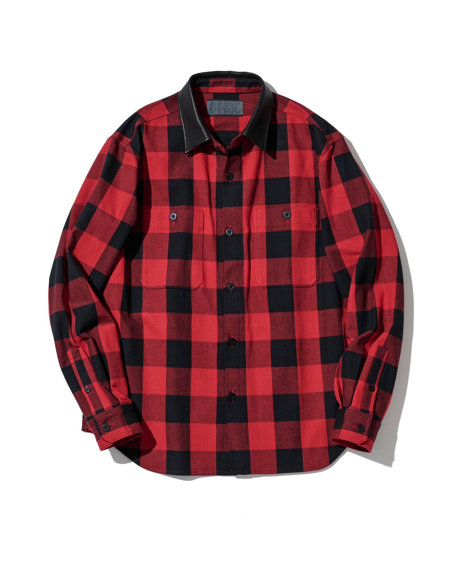 ☆先行予約☆/ レザーカラーチェックシャツ / Leather Collar Check Shirts / RED CHECK 【SH2603】