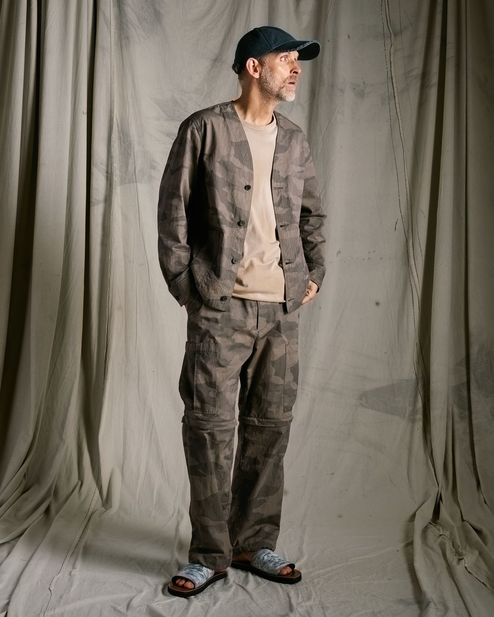 ☆先行予約☆ wjk  / ストライプニットビーニー / コットンリネンヘリンボーンエイジングベースボールキャップ / cotton linen herringbone aging B.B.cap / fade charcoal 【8007 cl29k】