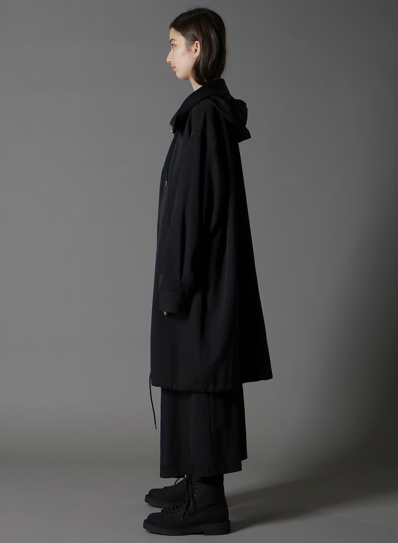 W/GABARDINE HIGH NECK HOODED MODS COAT / BLACK  [GA-C10-101-1]