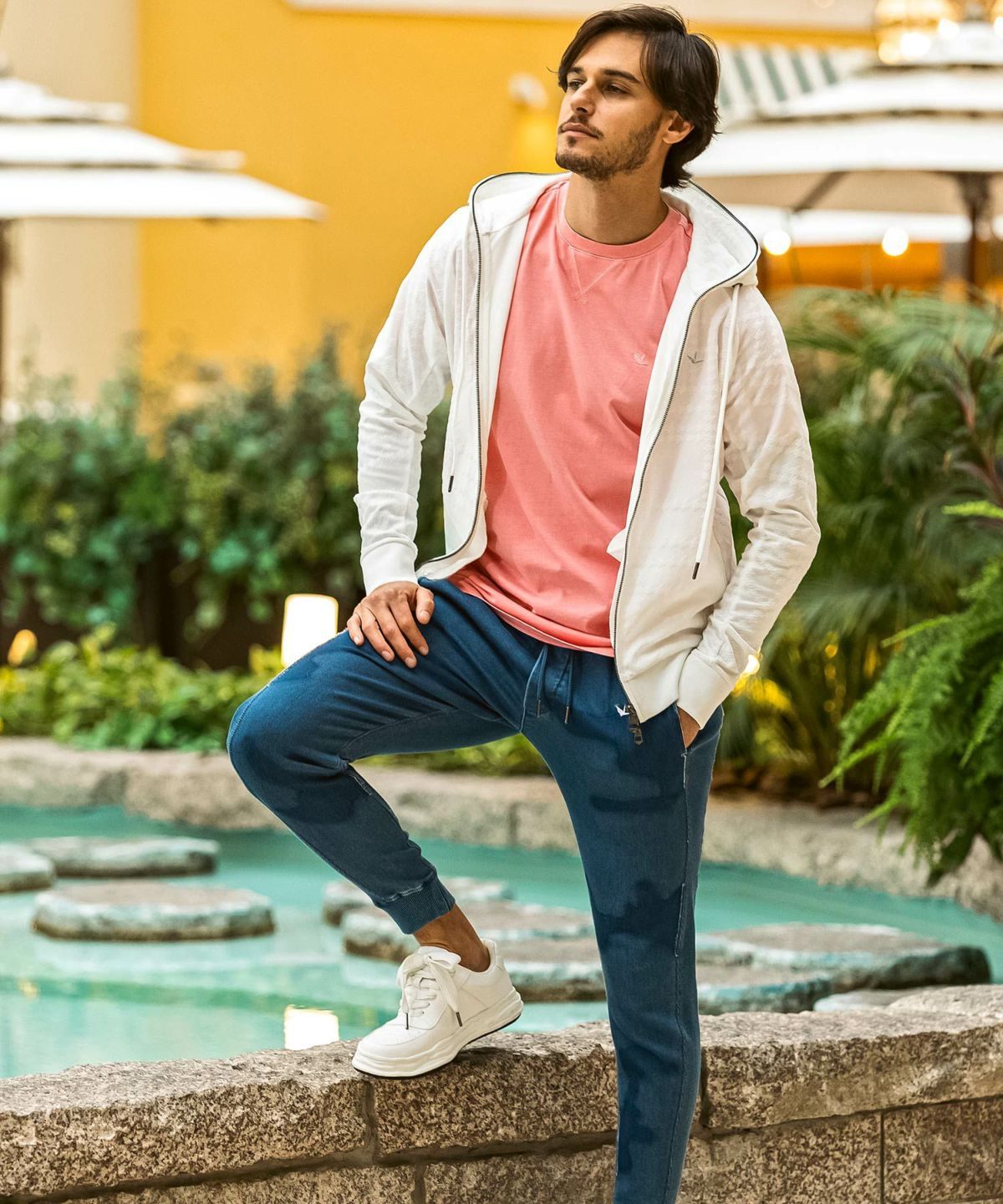 カモ柄ジョグデニムパンツ / インディゴ【USB-26060】