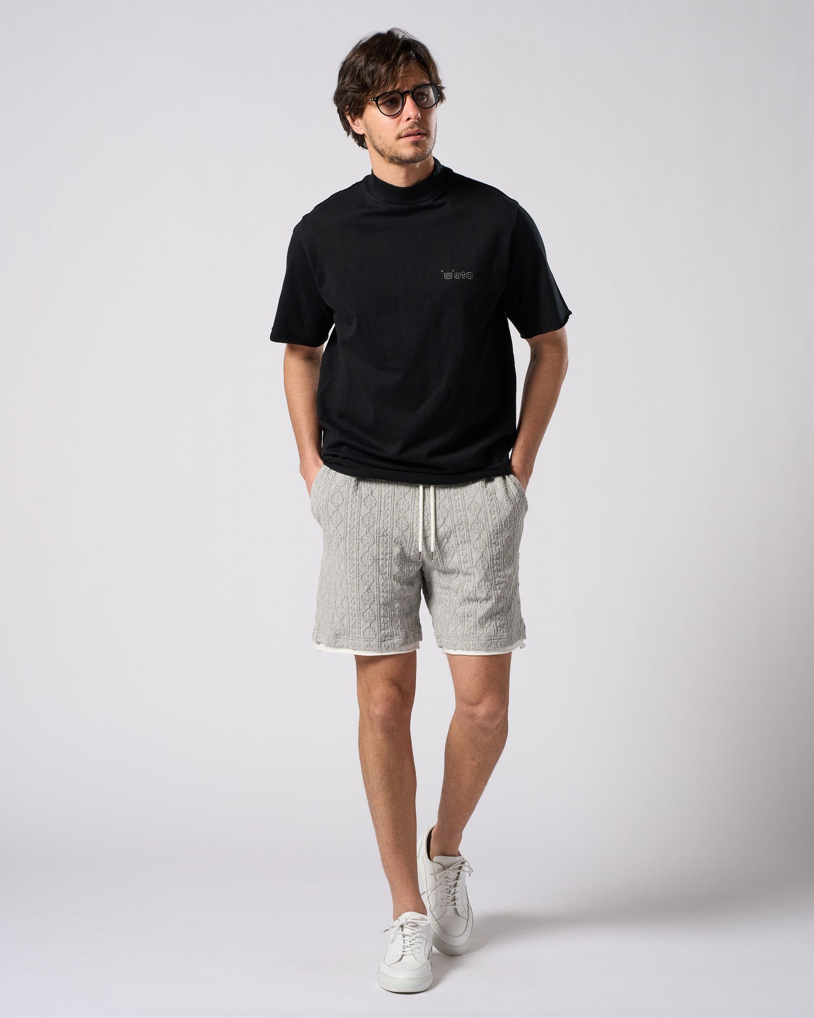 ☆先行予約☆ muta × wjk  / カットオフ モックネックシャツ / cut-off mock S/S(printed) / DEEP BLACK [704 mw03i]