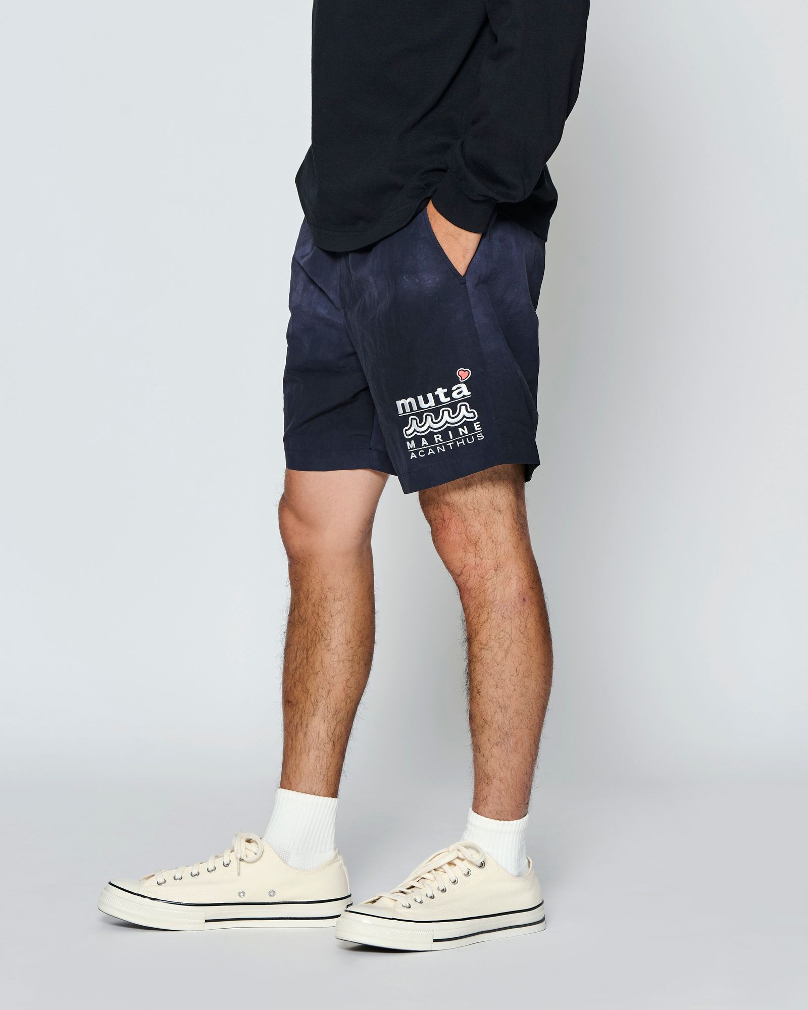 ☆先行予約☆muta MARINE × ACANTHUS  / Wネームロゴショーツ /  W-name logo S/S shorts / BLACK【MA2729】