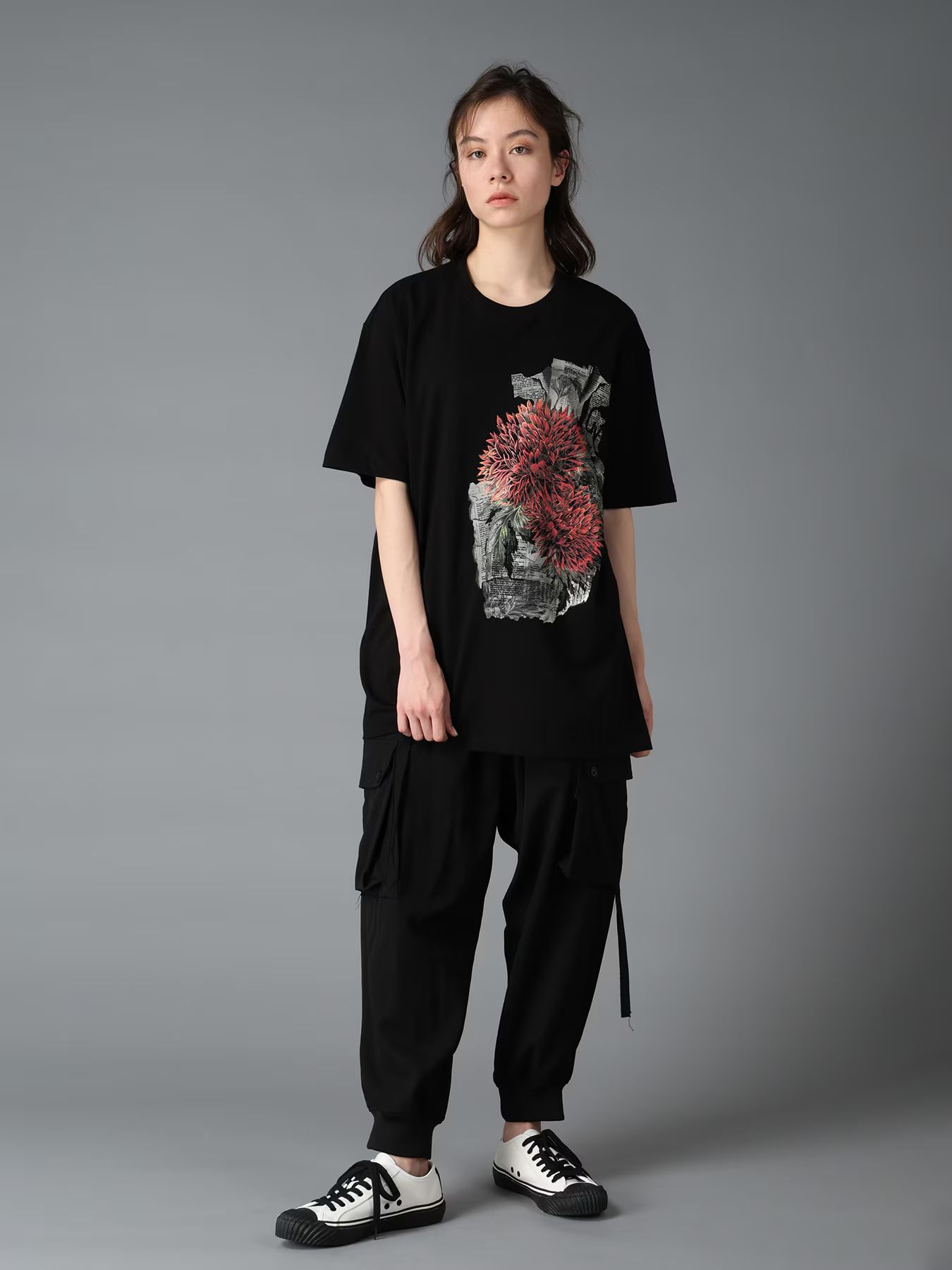 JERSEY RED DAHLIA T-SHIRT / BLACK  [GW-T79-070-2]