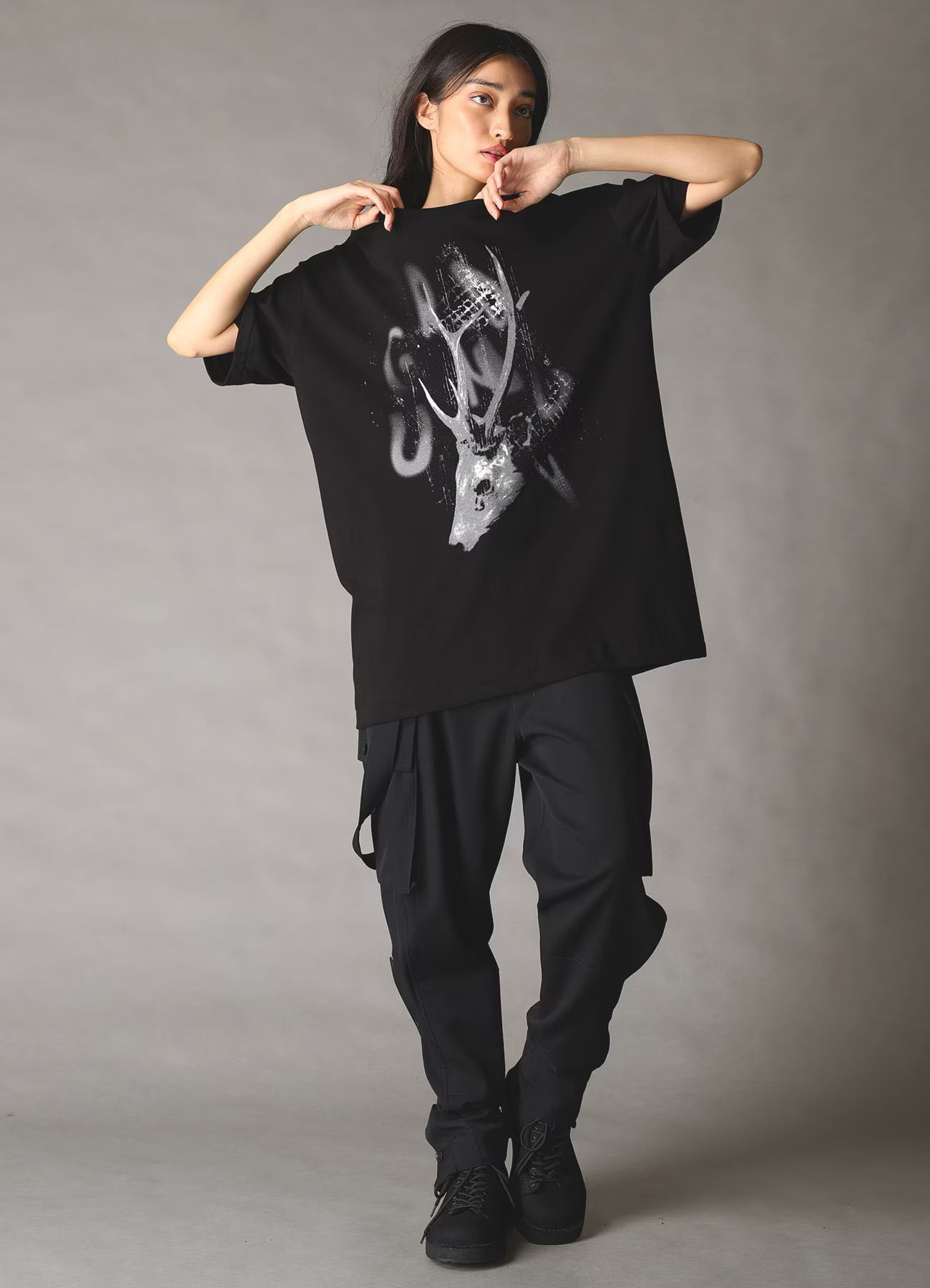 JERSEY DEER T-SHIRT / BLACK [GK-T77-070-2]
