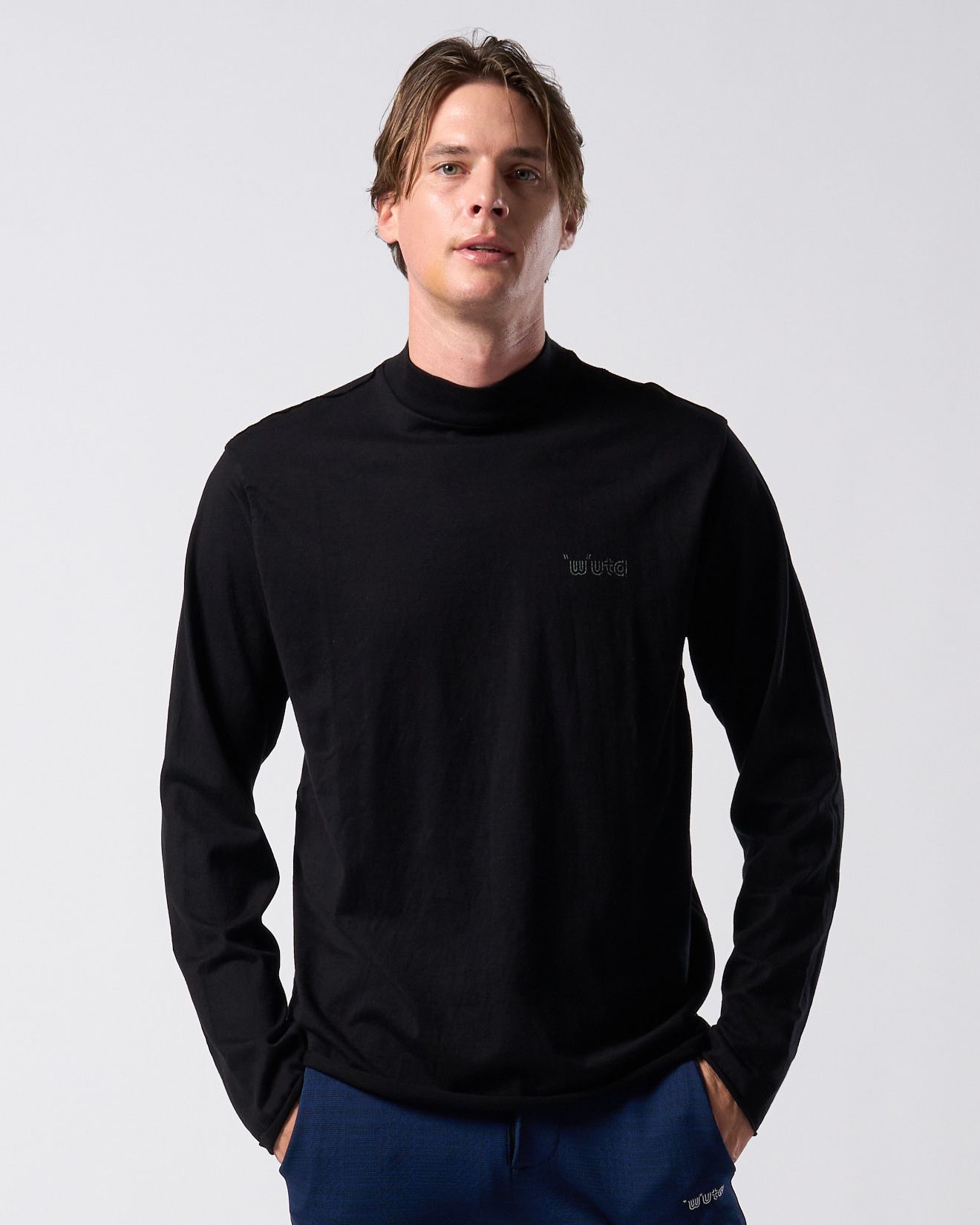 ☆先行予約☆ muta × wjk  / カットオフ モックネックロングスリーブカットソー / cut-off mock-neck L/S(printed) / DEEP BLACK [709 mw03j]