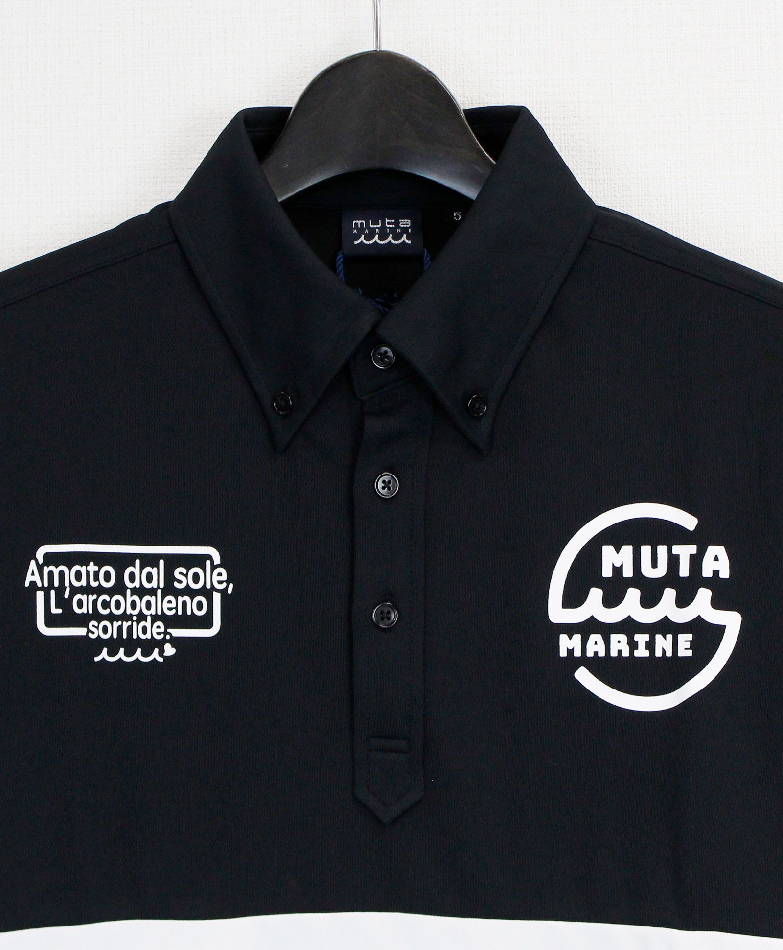 muta - muta MARINE / ムータマリン / サークルロゴ バイカラーポロシャツ / ブラック/ホワイト | MAVERICK  GROUP ONLINE STORE
