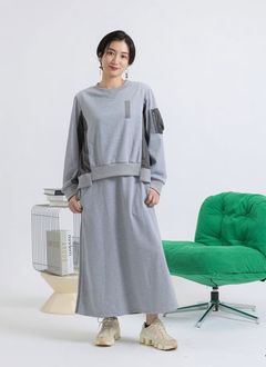 裏毛ミリタリーデザイン切替 L/S ワンピース /  グレー [bc609305]