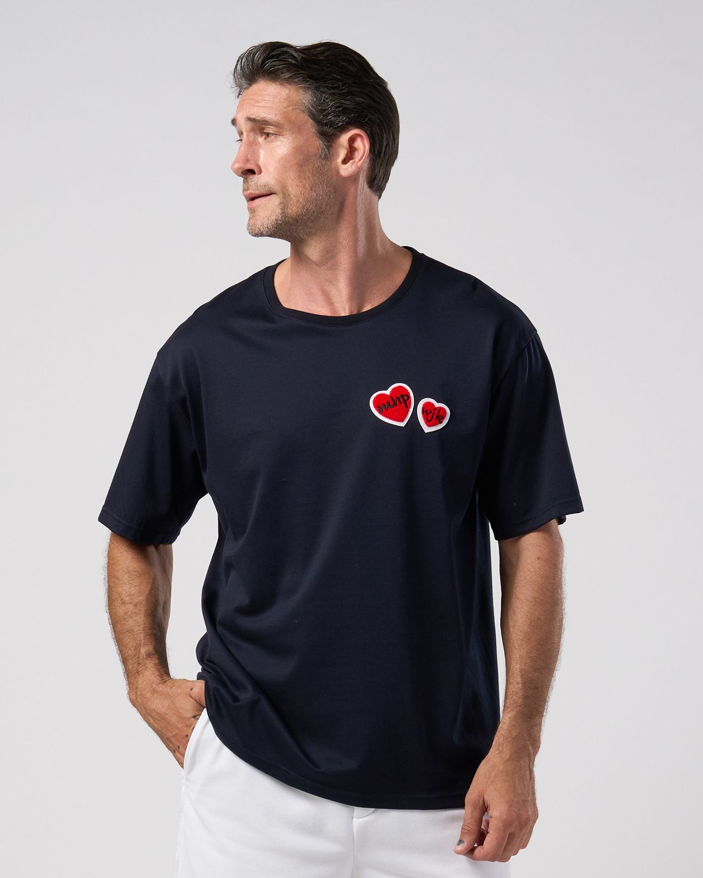 ☆先行予約☆Maison Honoré Paris× wjk  / 2ハートパッチクールタッチ半袖Tシャツ / 2-heart patch cool touch S/S / navy×red【712 hw02k】