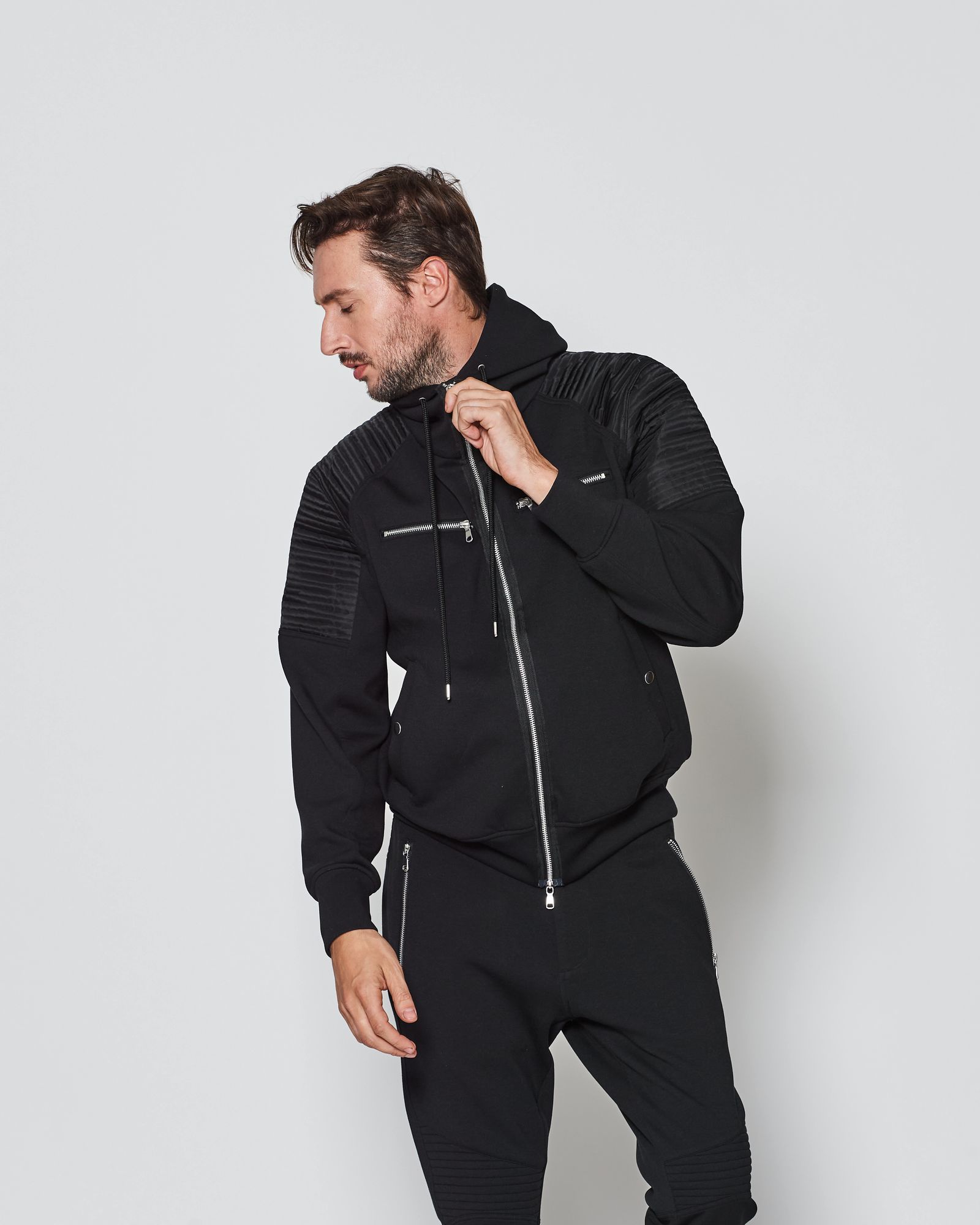 Double-knit Biker Hoodie / バイカーフーディ / BLACK 【DK2501】