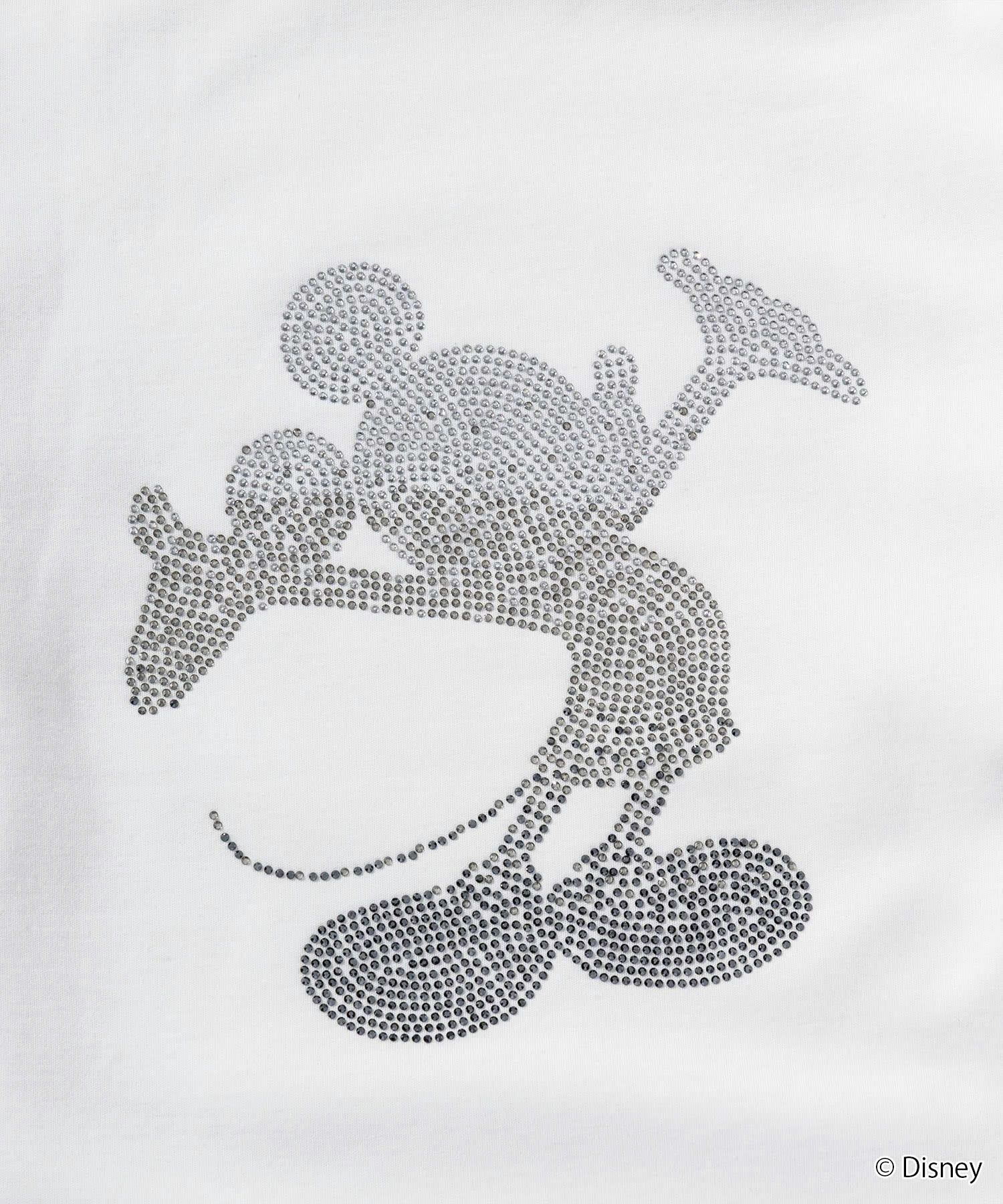 【ミッキーマウス】ラインストーンシルエットロングTシャツ / ホワイト【UST-26092】