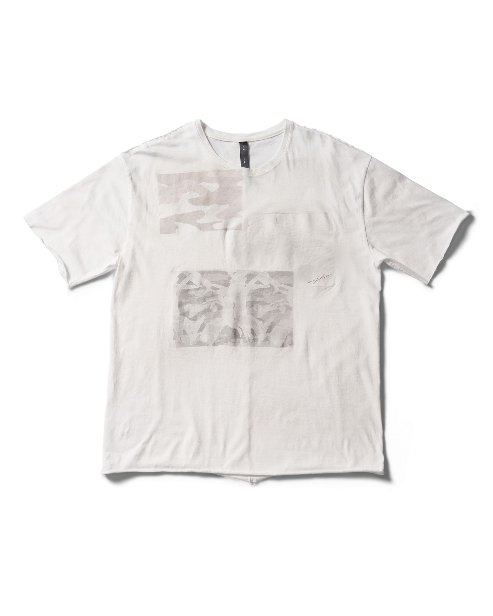 ☆先行予約☆ wjk  / ペーパープリント加工カットオフ半袖Tシャツ / paper print dust cut-off S/S / white 【7153 lj93k】