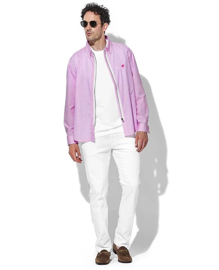 Remake Zip Shirt / リメイク ジップ B.D シャツ / PINK【SH2463】