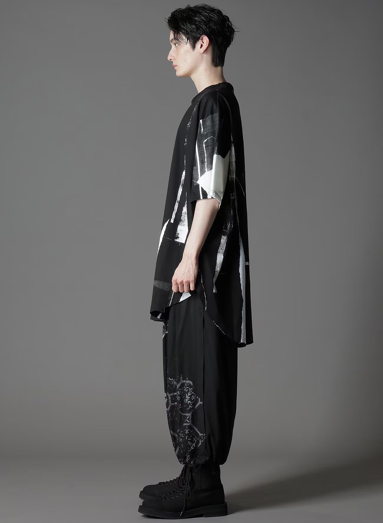 COTTON JERSEY TORN PATTERN HEM ROUND JUMBO T-SHIRT SHORT SLEEVES / WHITE [GP-T05-008-1]