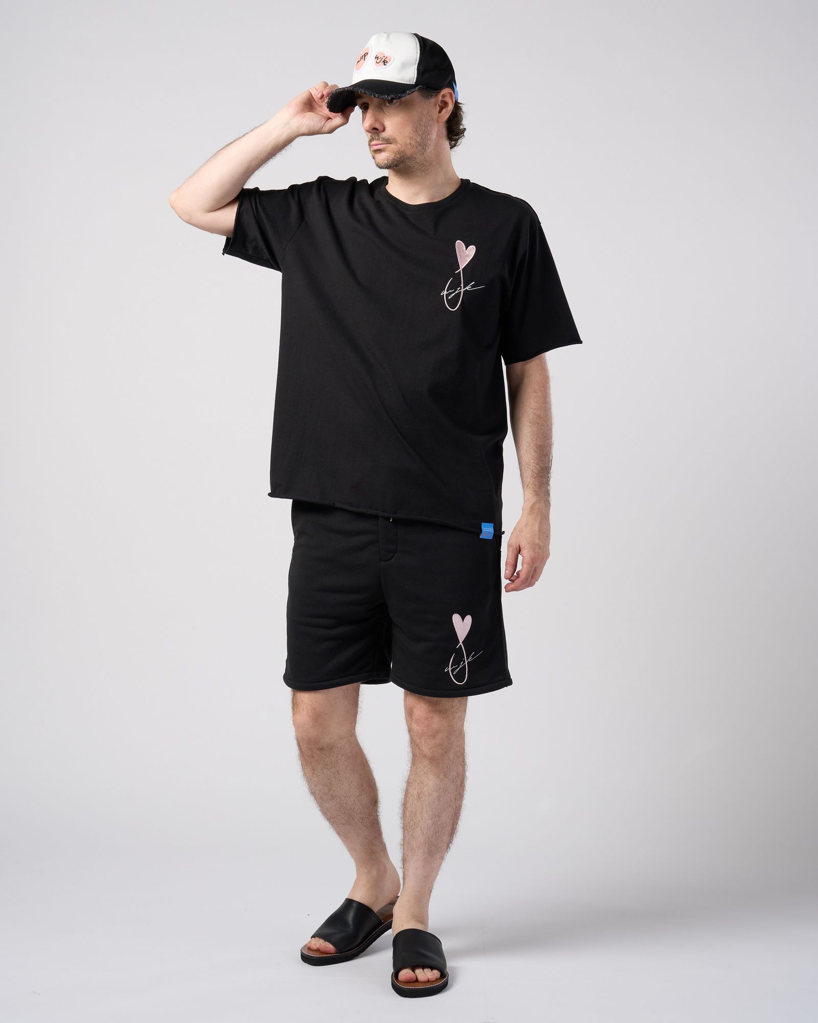 ☆先行予約☆Maison Honoré Paris× wjk  / 2ハートパッチ カットオフ メッシュキャップ / 2-heart patch cut-off mesh cap / white×pink【813 hw04k】