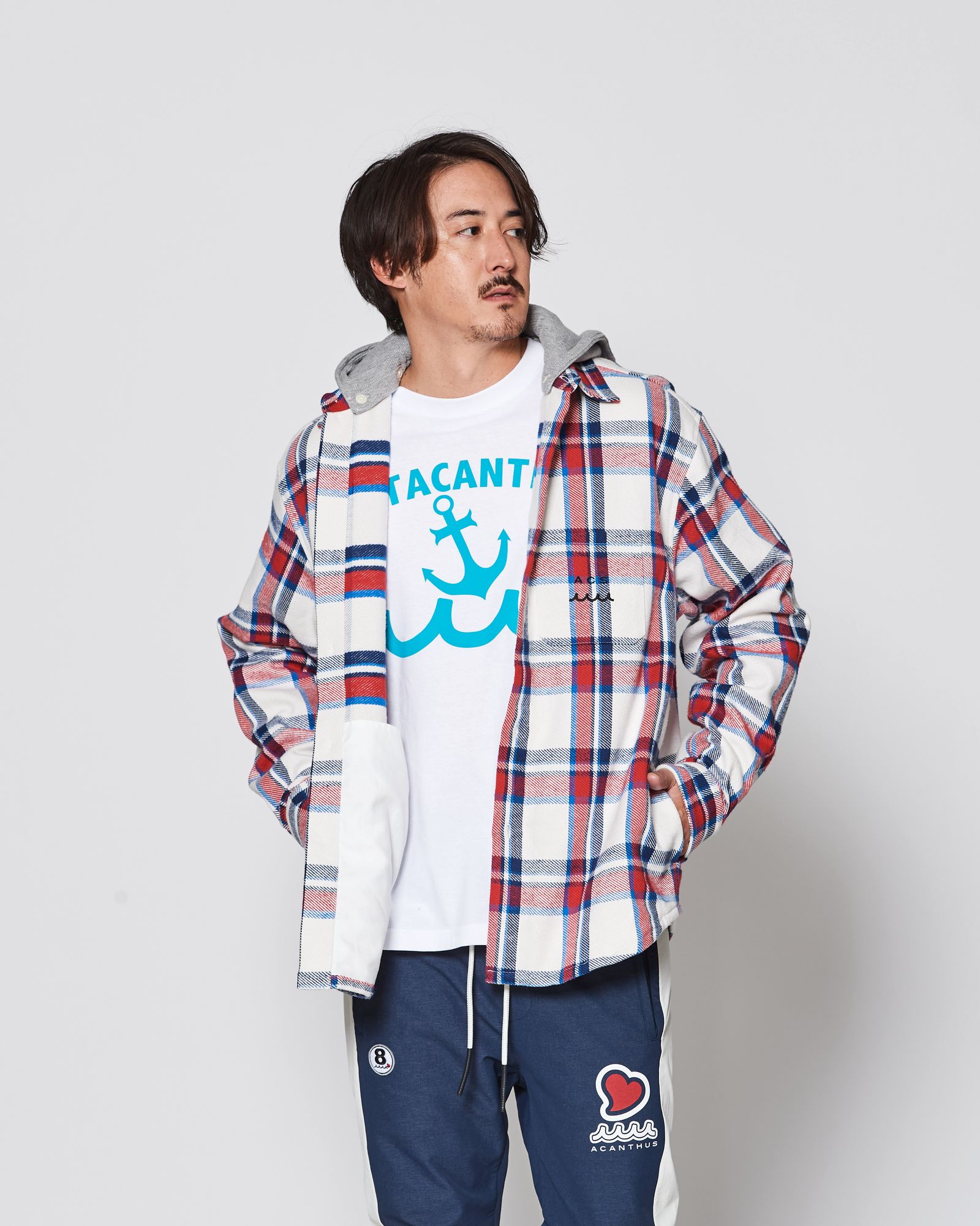 ☆先行予約販売2025年8月下旬～9月下旬頃入荷予定☆ ACANTHUS × muta MARINE / muta Hooded Flannel Shirts / シャツジャケット / WHITE 【MA2532】