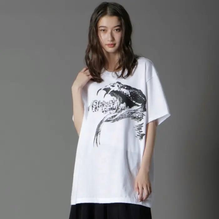 COTTON JERSEY SNAKE GRAPHIC T-SHIRT / WHITE [GL-T71-070-1-03]