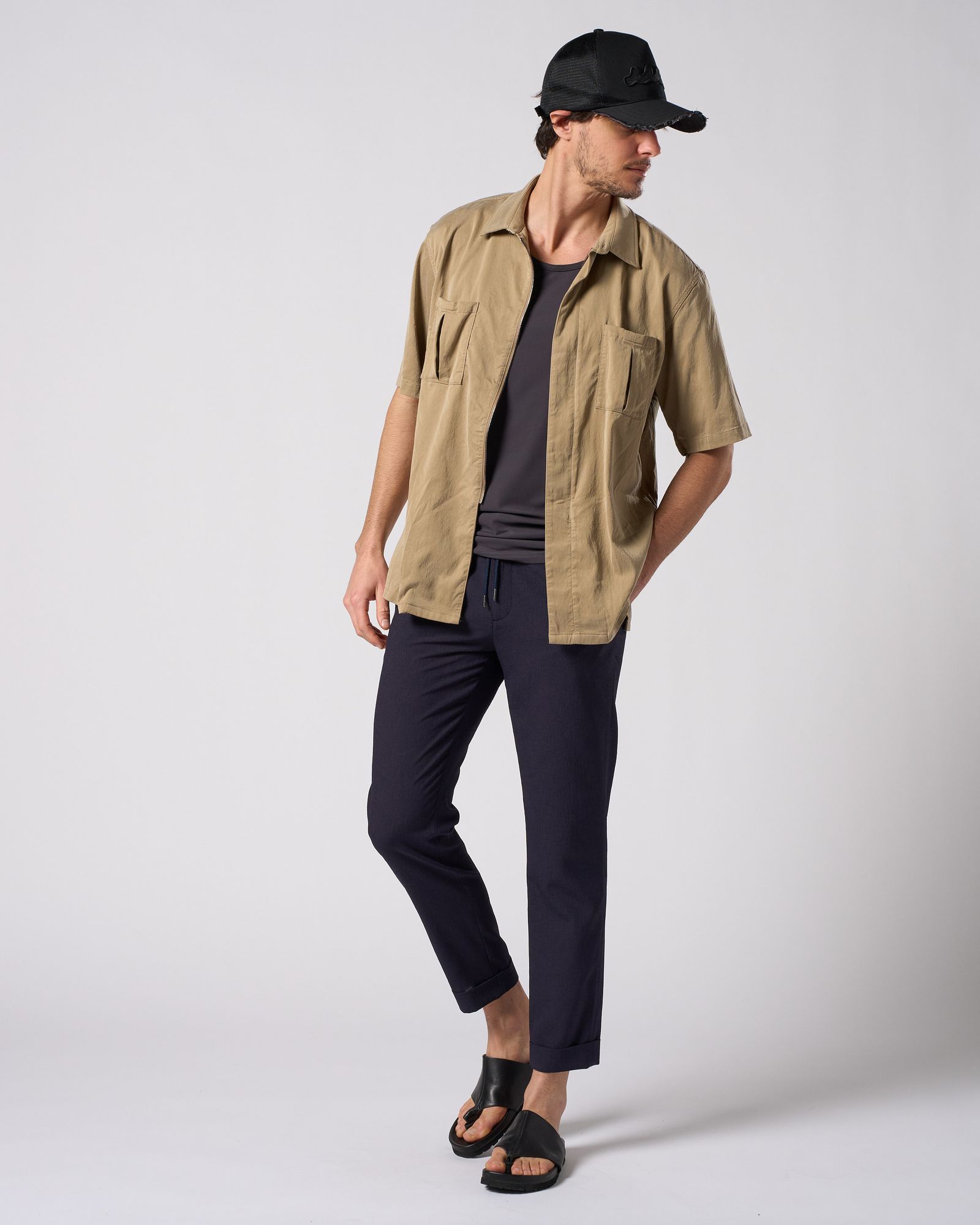 ☆先行予約☆ フロントジップハーフスリーブシャツ /  front-zip shirt H/S / DULL BEIGE [4906 cu01i]