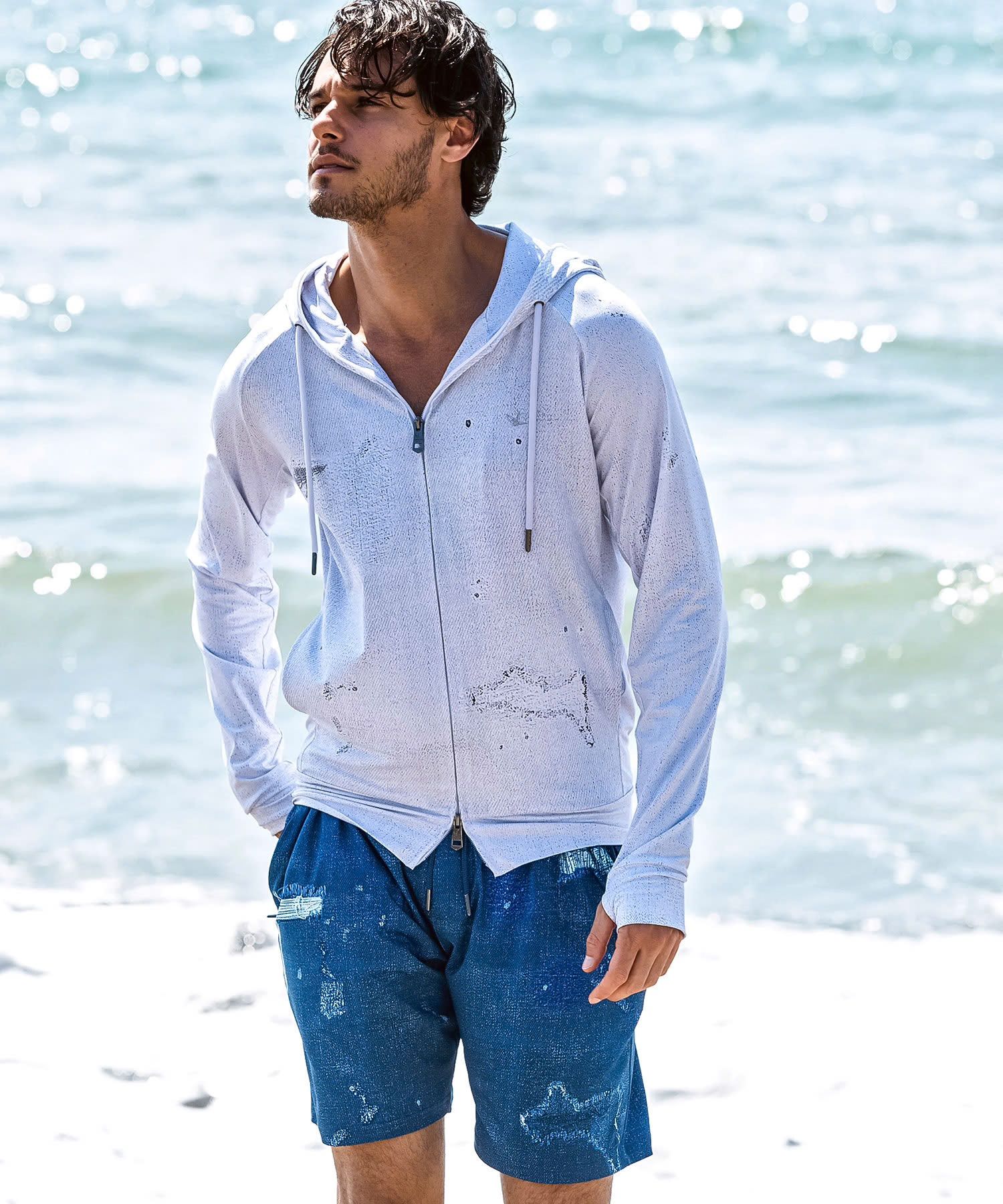 ダメージデニムラッシュガードショーツ / インディゴ【USB-26043】