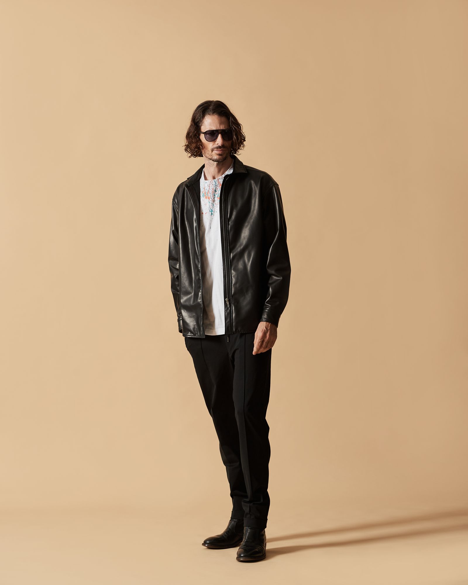 ☆先行予約☆レザージップシャツジャケット /  Leather Zip Shirt Jacket / BLACK【L2601】