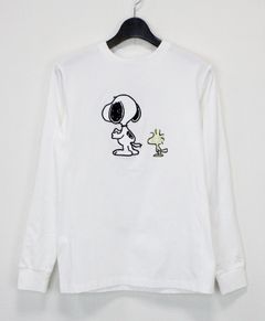 1PIU1UGUALE3 RELAX × PEANUTS / スヌーピー ラインストーンロングTシャツ / ホワイト【UST-26056】