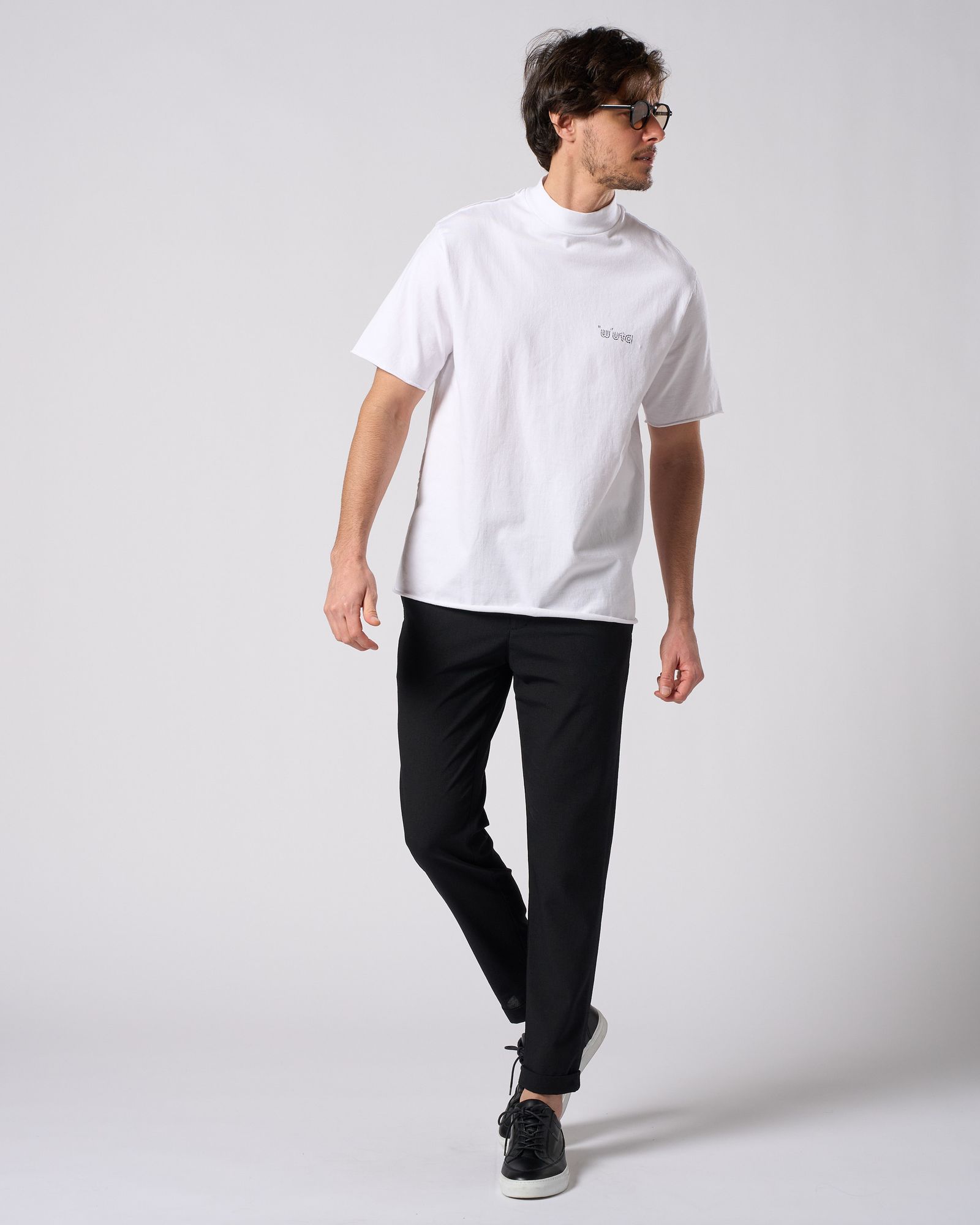 ☆先行予約☆ muta × wjk  / カットオフ モックネックシャツ / cut-off mock S/S(printed) / WHITE [704 mw03i]