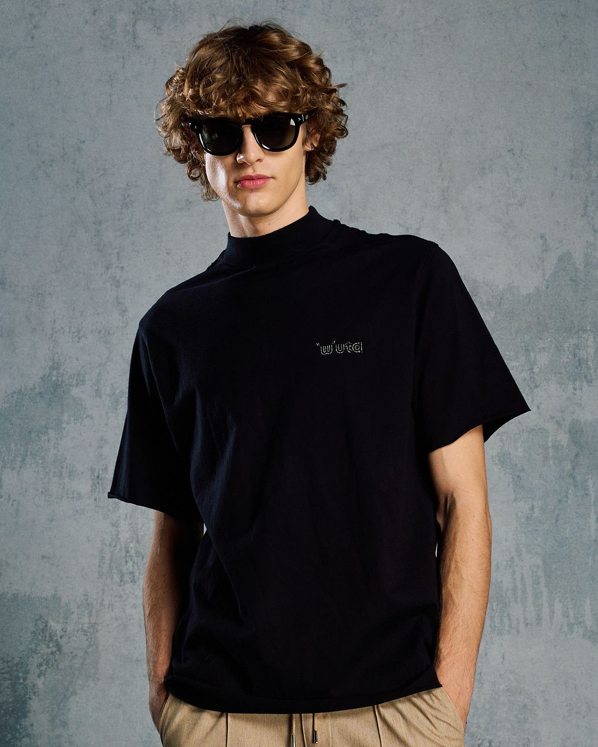 ☆先行予約☆ muta × wjk  / カットオフ モックネックシャツ / cut-off mock S/S(printed) / DEEP BLACK [704 mw03i]