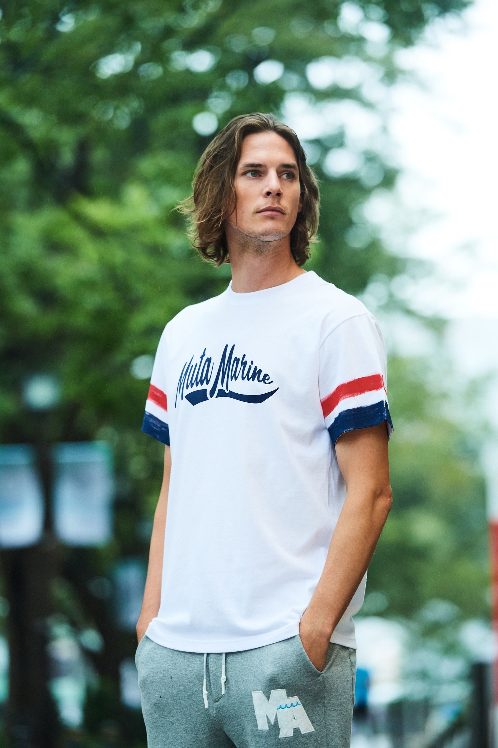 ACANTHUS x muta MARINE / muta Hand Line Paint Tee / ハンドペイントラインTシャツ / WHITE / MA2415
