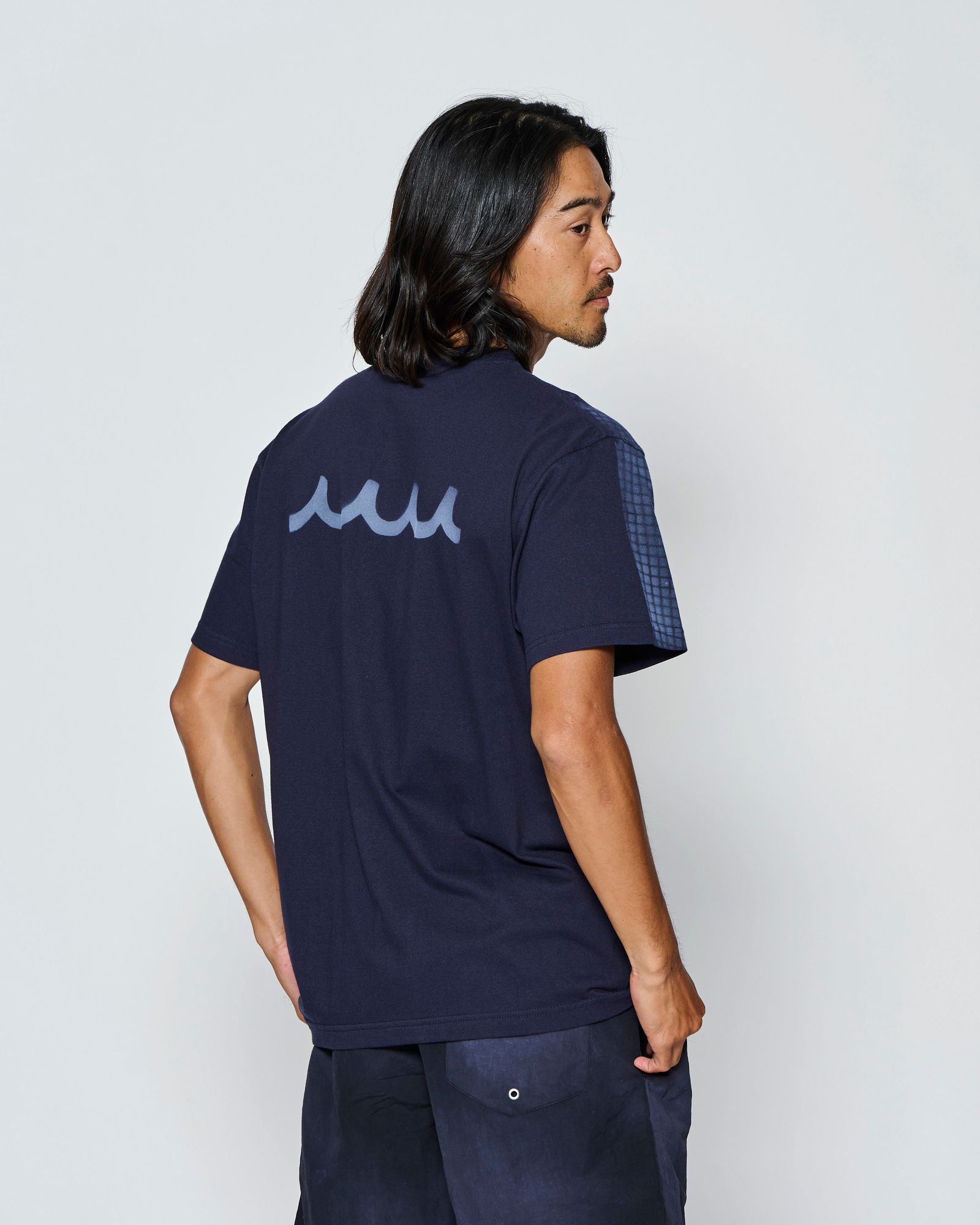 ☆先行予約☆muta MARINE × ACANTHUS  / グリッド柄プリントTシャツ /  Grid Print Tee / NAVY【MA2718】