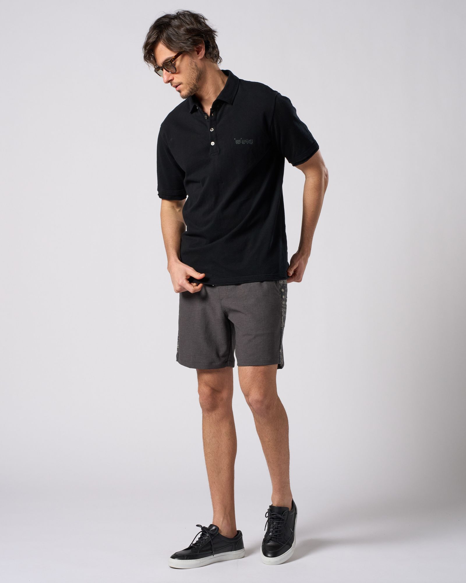 ☆先行予約☆ muta × wjk  / カットオフ ポロシャツ / cut-off polo S/S(printed)T / DEEP BLACK [705 mw04i]