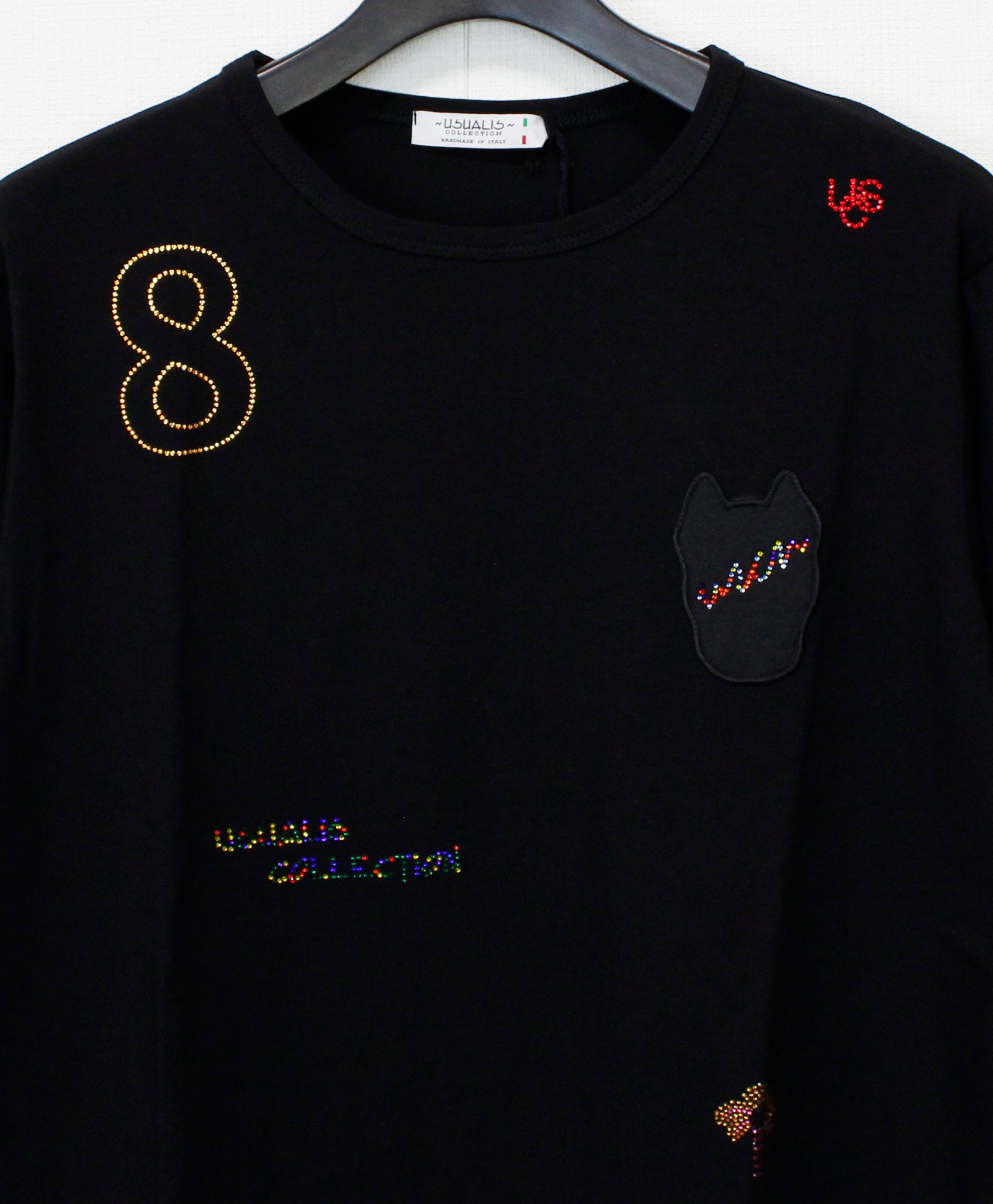 ラインストーン『GORGEOUS』 L/S Tシャツ / ロンT / ブラック [UC52-N545]