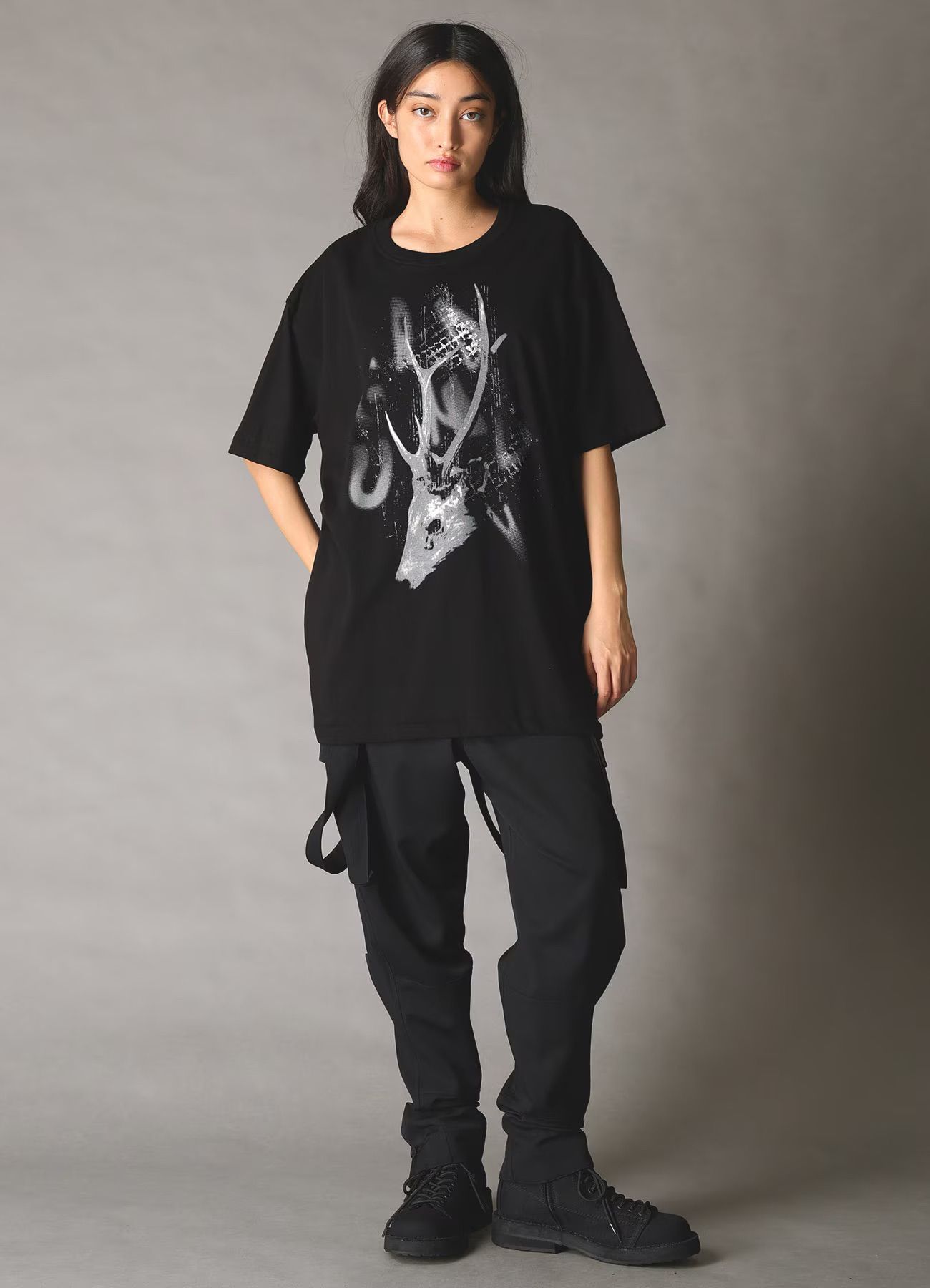 JERSEY DEER T-SHIRT / BLACK [GK-T77-070-2]