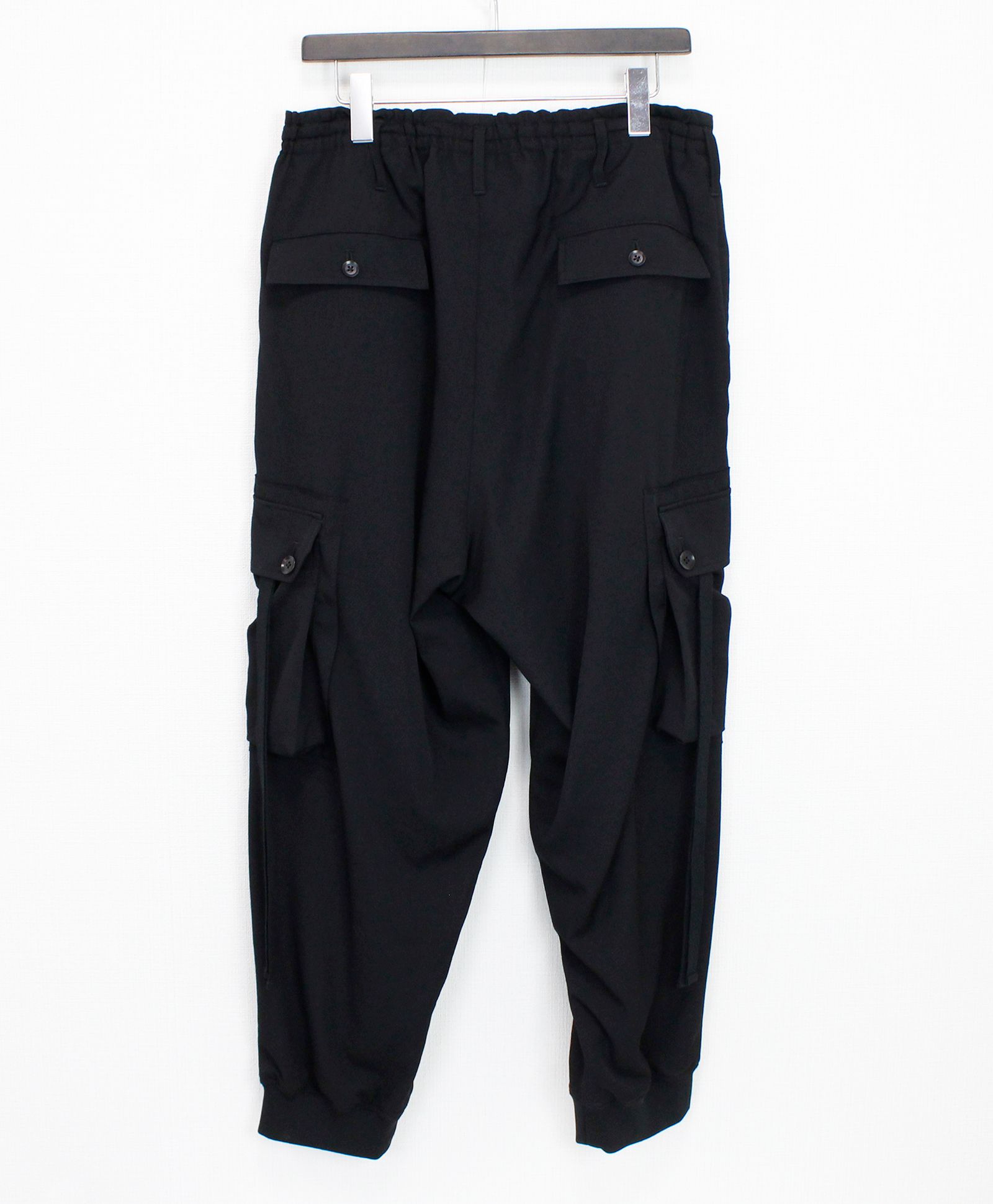WOOL GABARDINE STANDARD RIBBED HEM CARGO  / ウールギャバジンリブカーゴパンツ / BLACK [GA-P07-101-1-03]