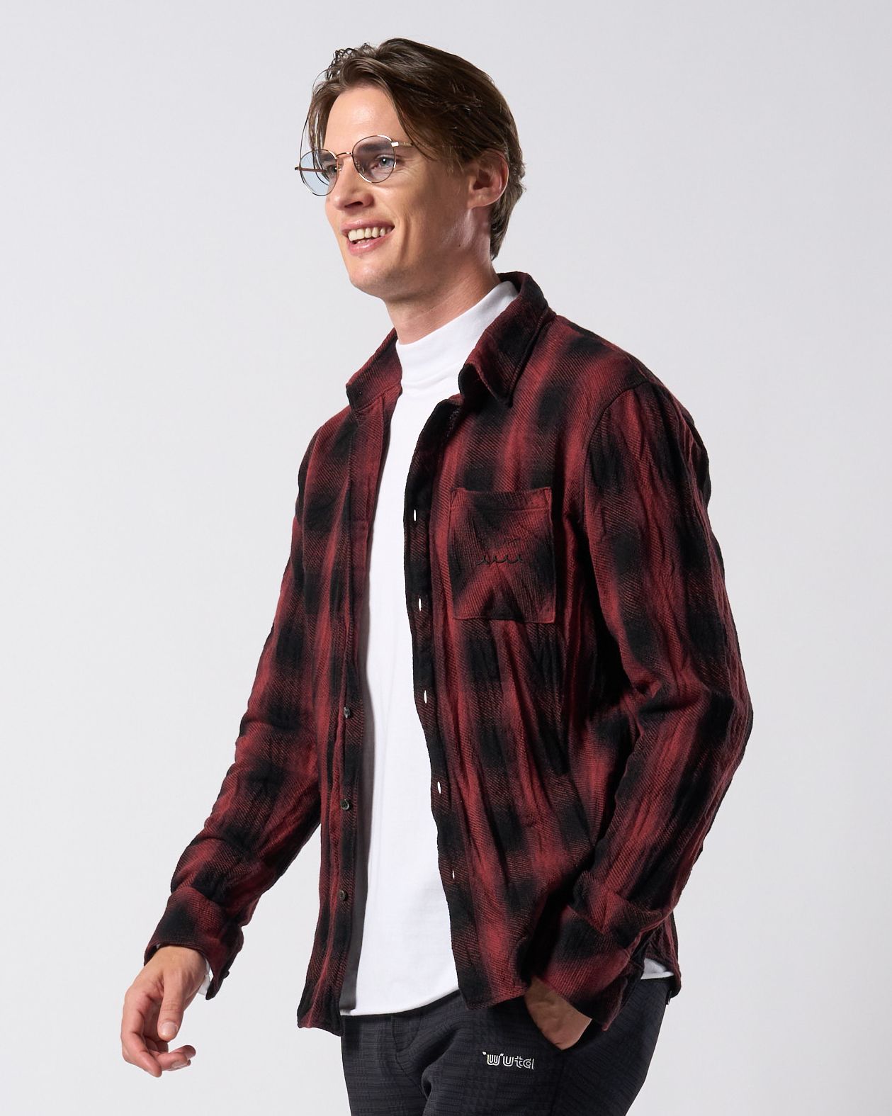 ☆先行予約☆ muta × wjk  / シワ加工チェックシャツ / twist wrinkle check shirt / RED CHECK [401 mw10j]