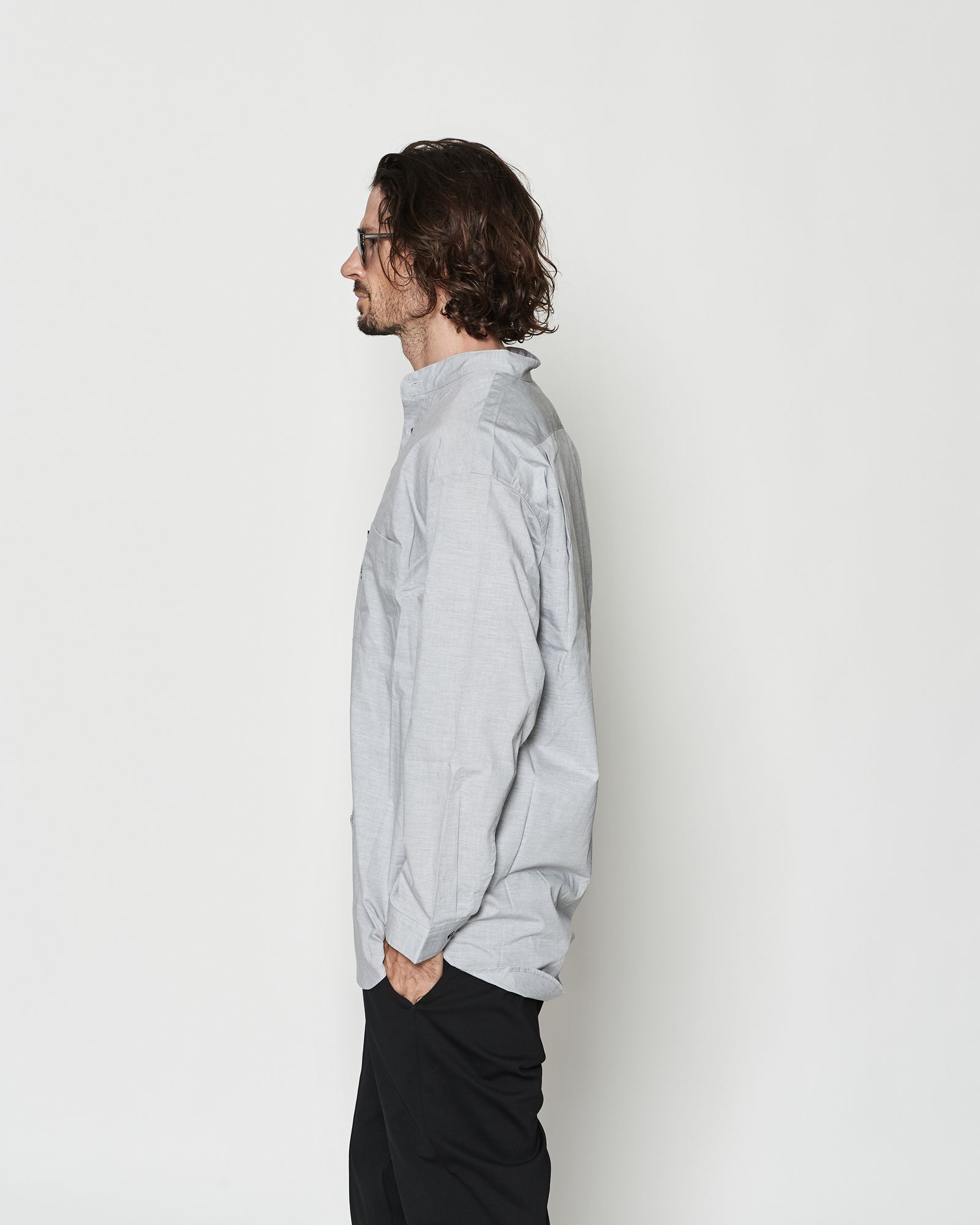 ☆先行予約☆ オーバーサイズバンドカラーシャツ / Oversized Band Collar Shirt / GREY【SH2602】