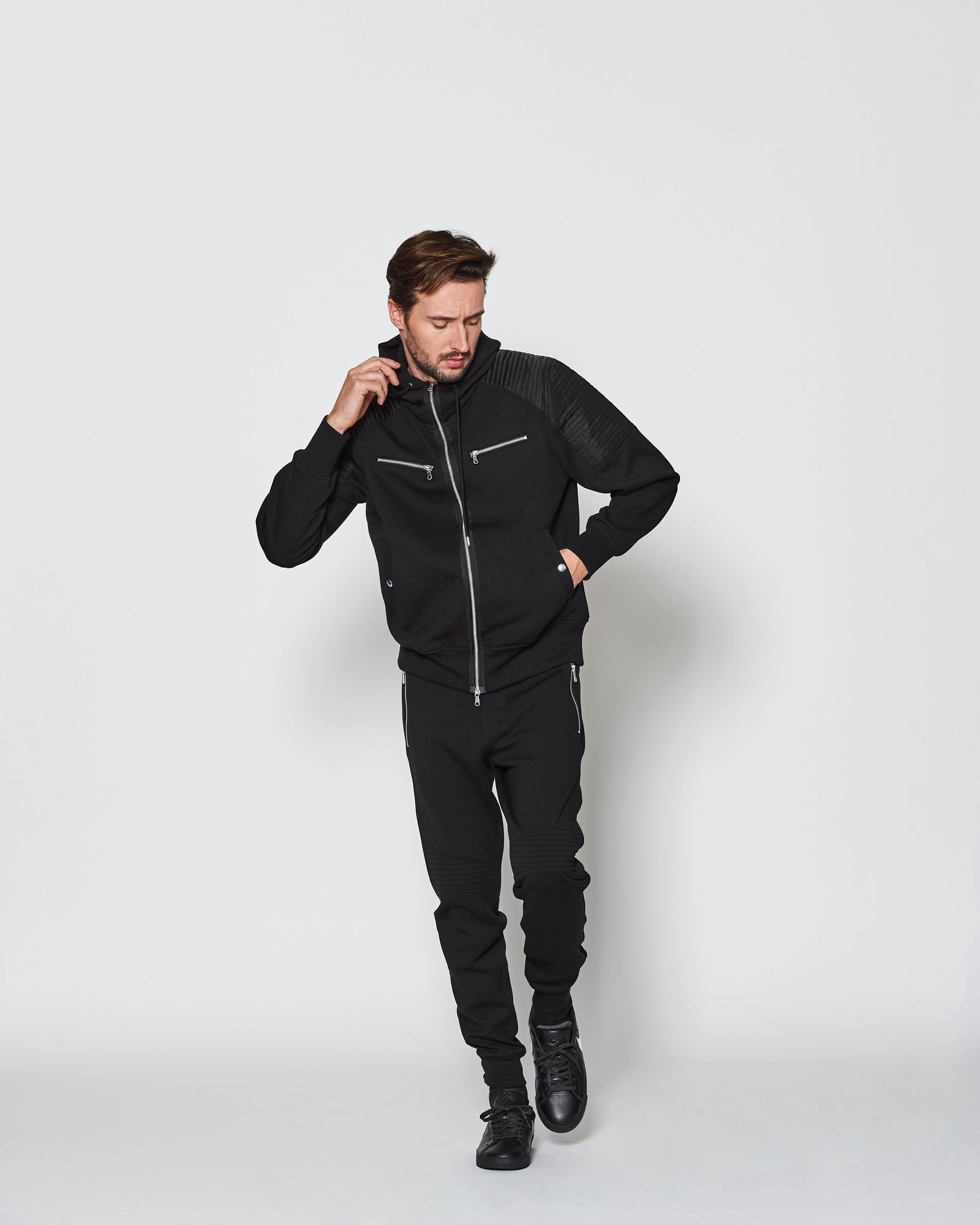 Double-knit Biker Hoodie / バイカーフーディ / BLACK 【DK2501】