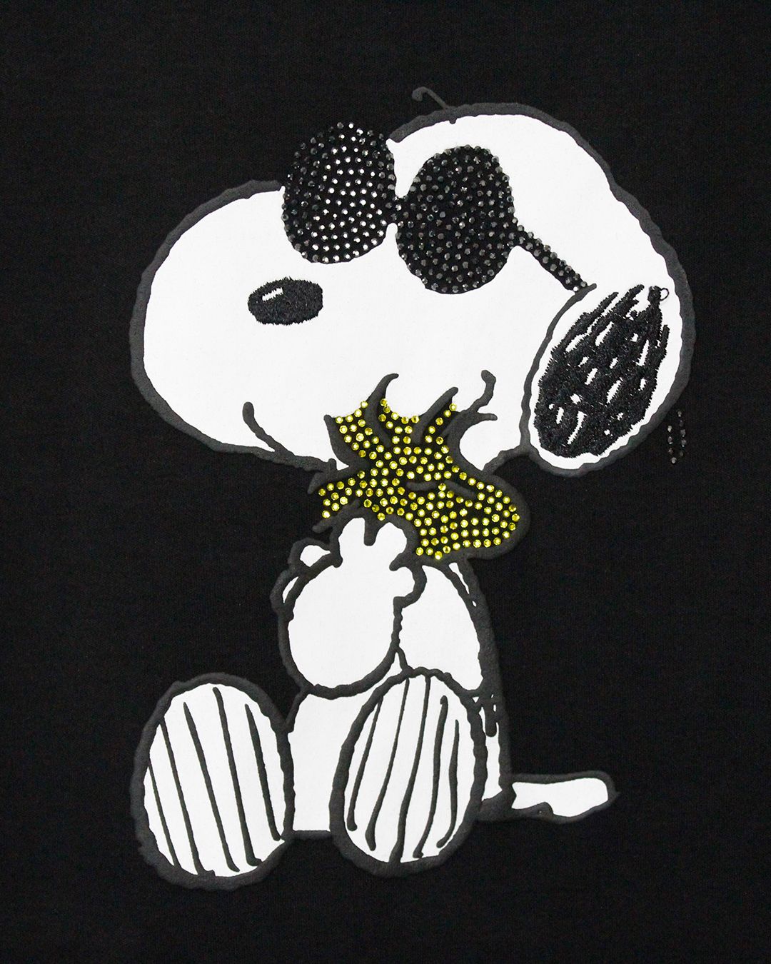 1PIU1UGUALE3 RELAX × PEANUTS / スヌーピー ラインストーン半袖Tシャツ / ブラック【UST-26095】