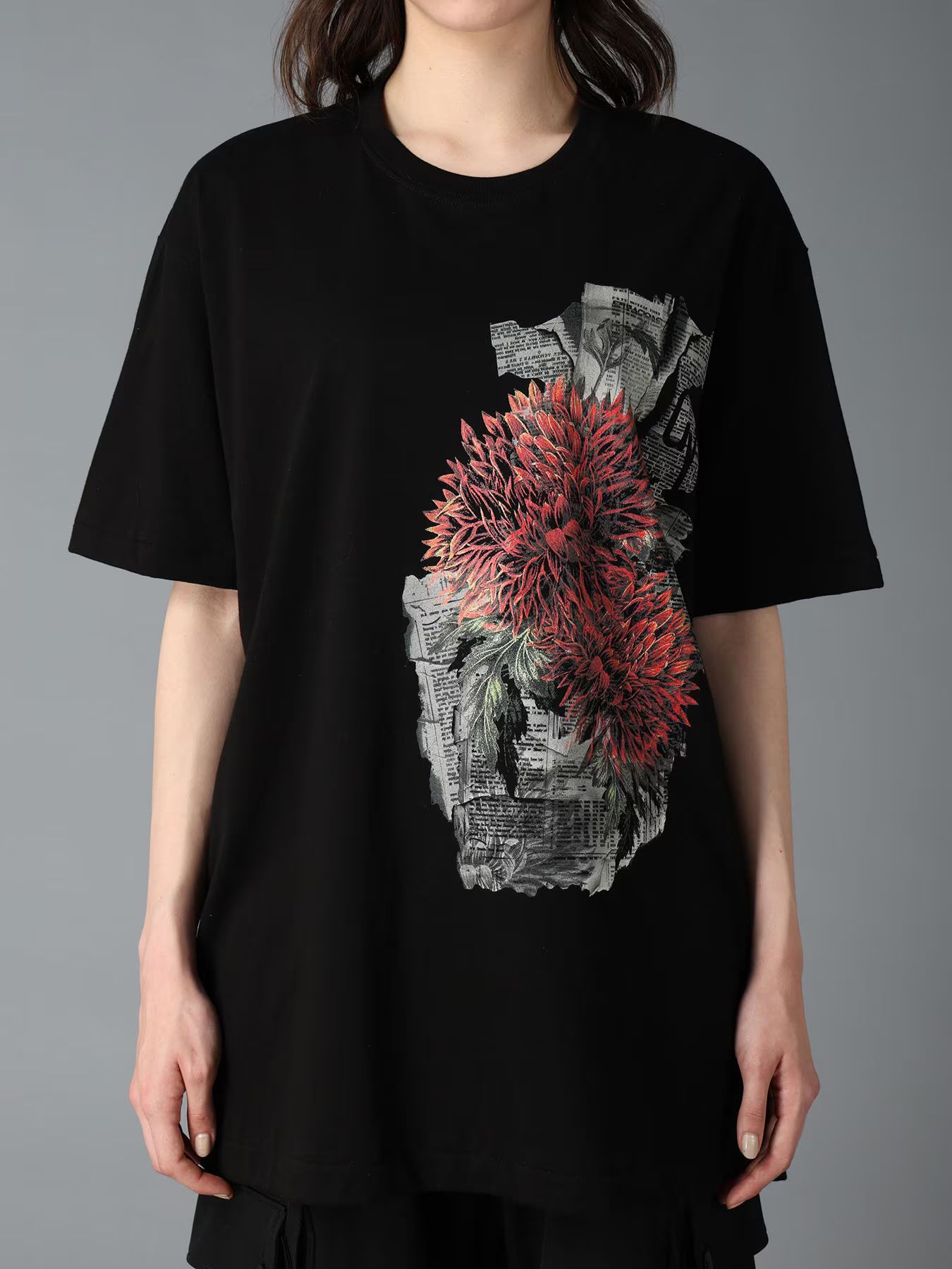 JERSEY RED DAHLIA T-SHIRT / BLACK  [GW-T79-070-2]