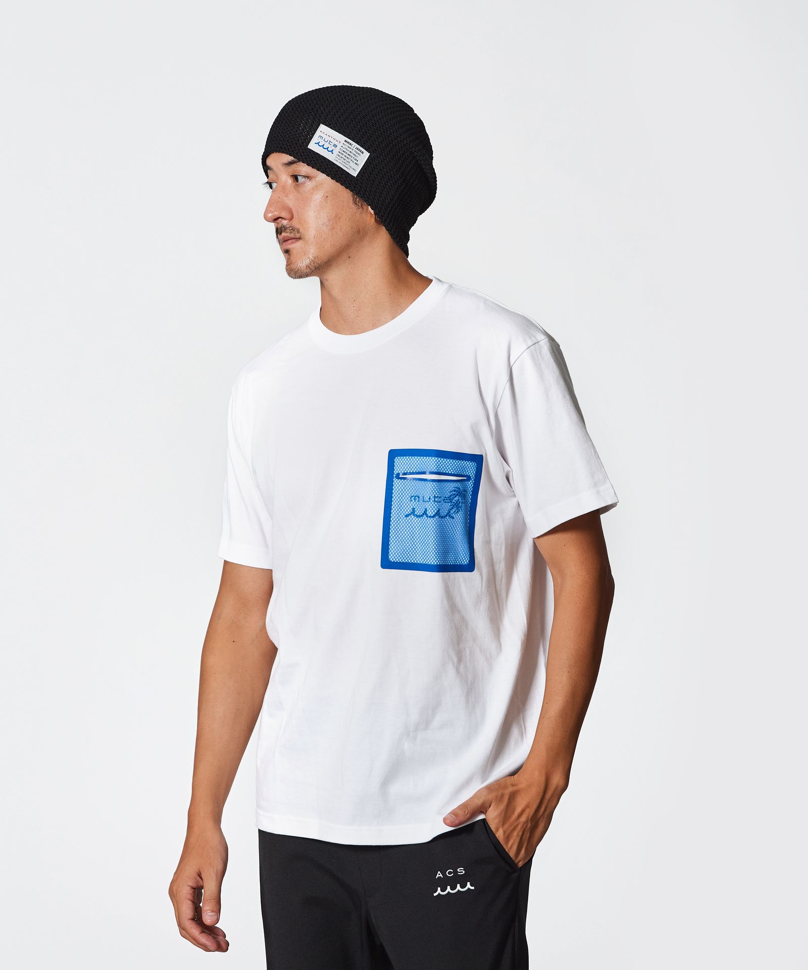 新品 muta MARINE × ACANTHUS ダイダイ柄 Tシャツ 水色