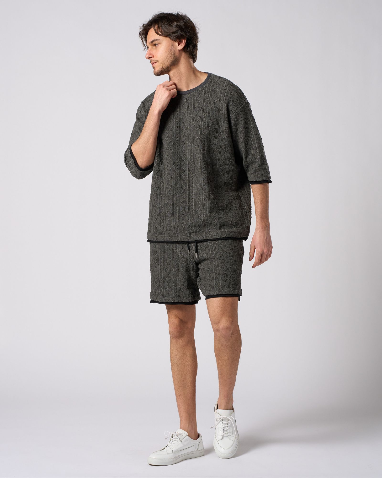 ☆先行予約☆ ジャガードサマーニット ハーフスリーブ /  jacquard summer knit H/S / BLACK [7401 kc01i]