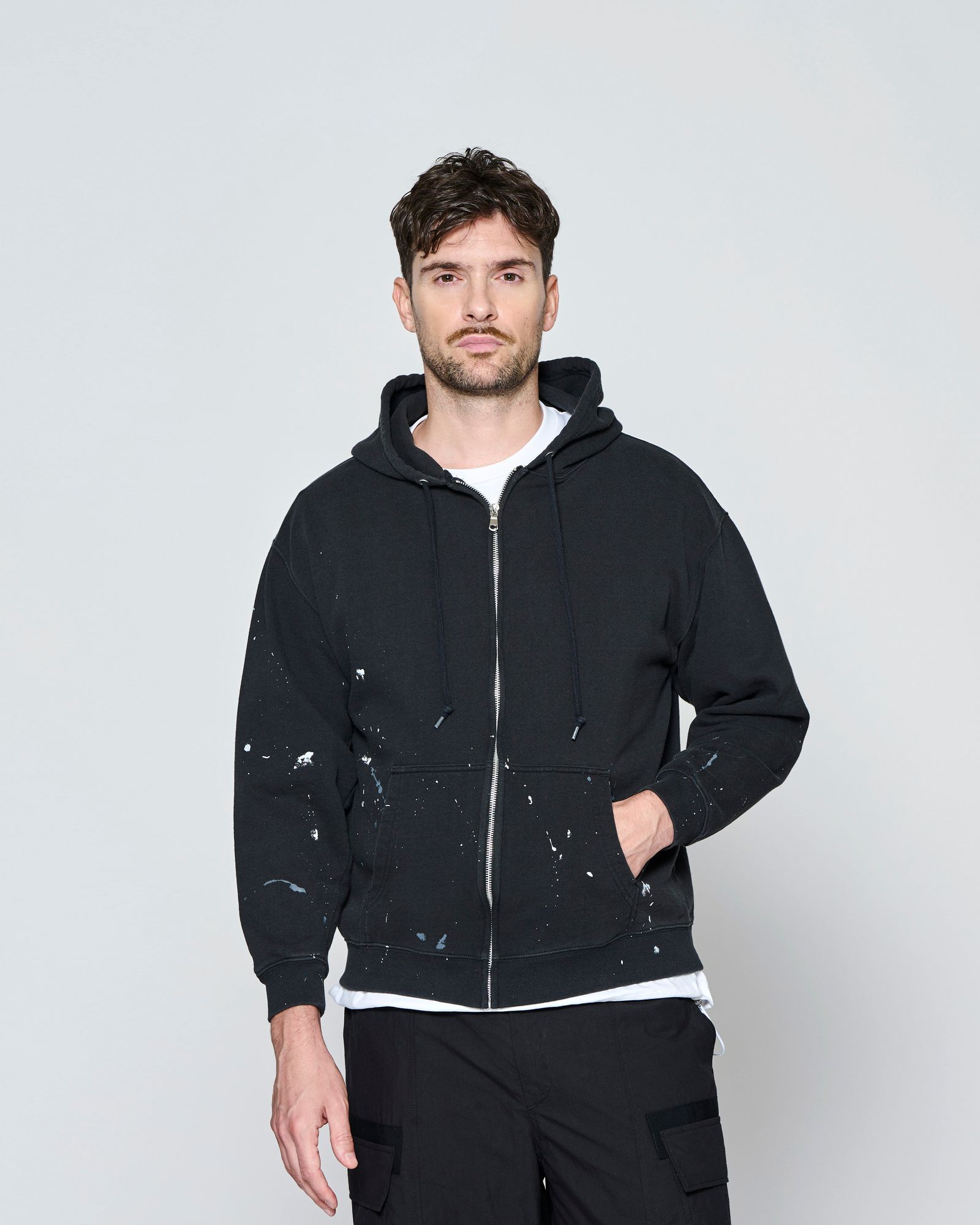 ☆先行予約☆ ヴィンテージ スプラッシュ ジップアップ パーカー  /  Vintage Wash Splash Zip-up Hooded Sweatshirt / BLACK 【HJ2701】