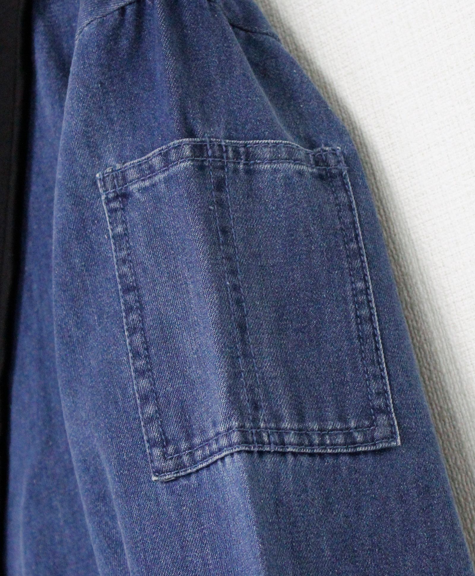 ソフトデニム x ポンチ切替 L/S ワンピース /  ブルー x ブラック  [bc609304]