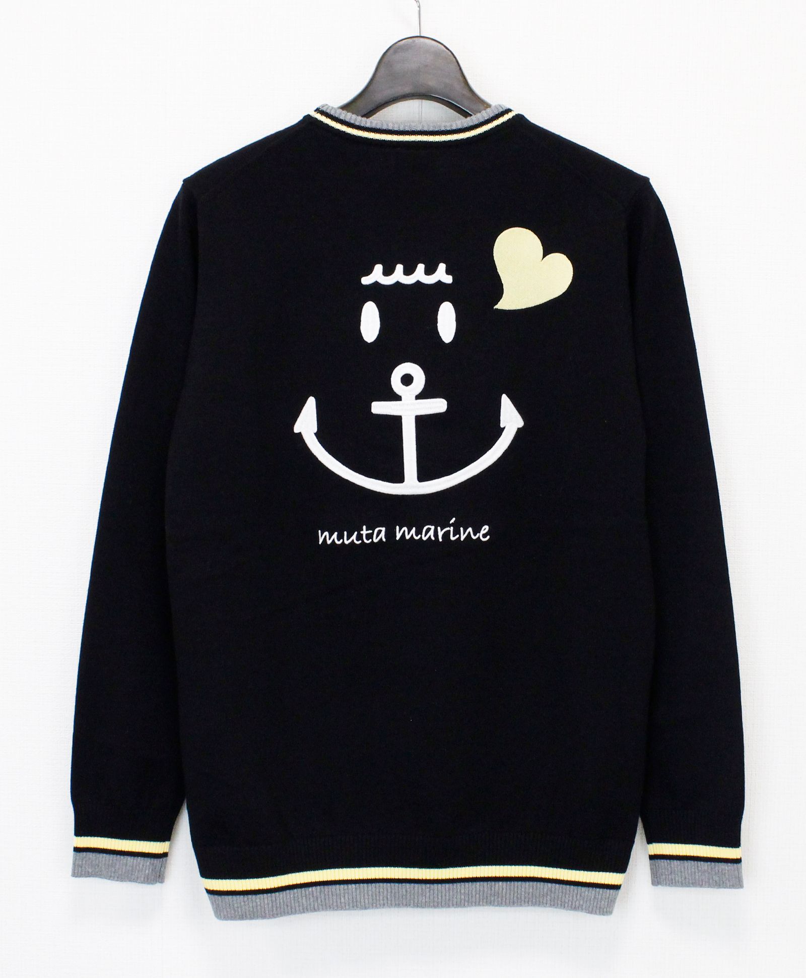 バイカラー クルーネックセーター / アンカースマイルコットンニット / ブラック [MMTK-446446]